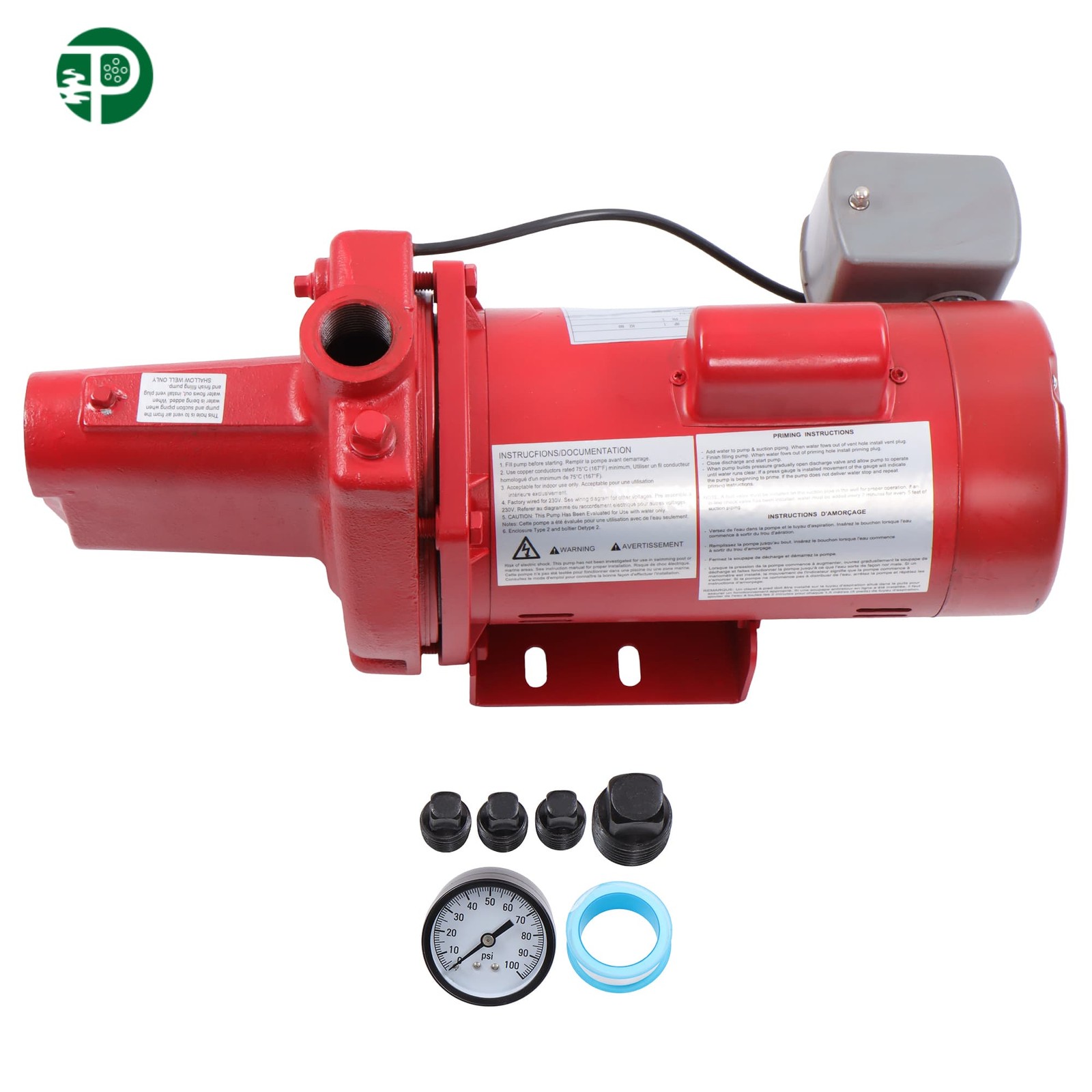 Shallow Well Jet Pump Cast Iron 1 HP 23 GPM Dual Voltage 115/230 Volt Red 602208