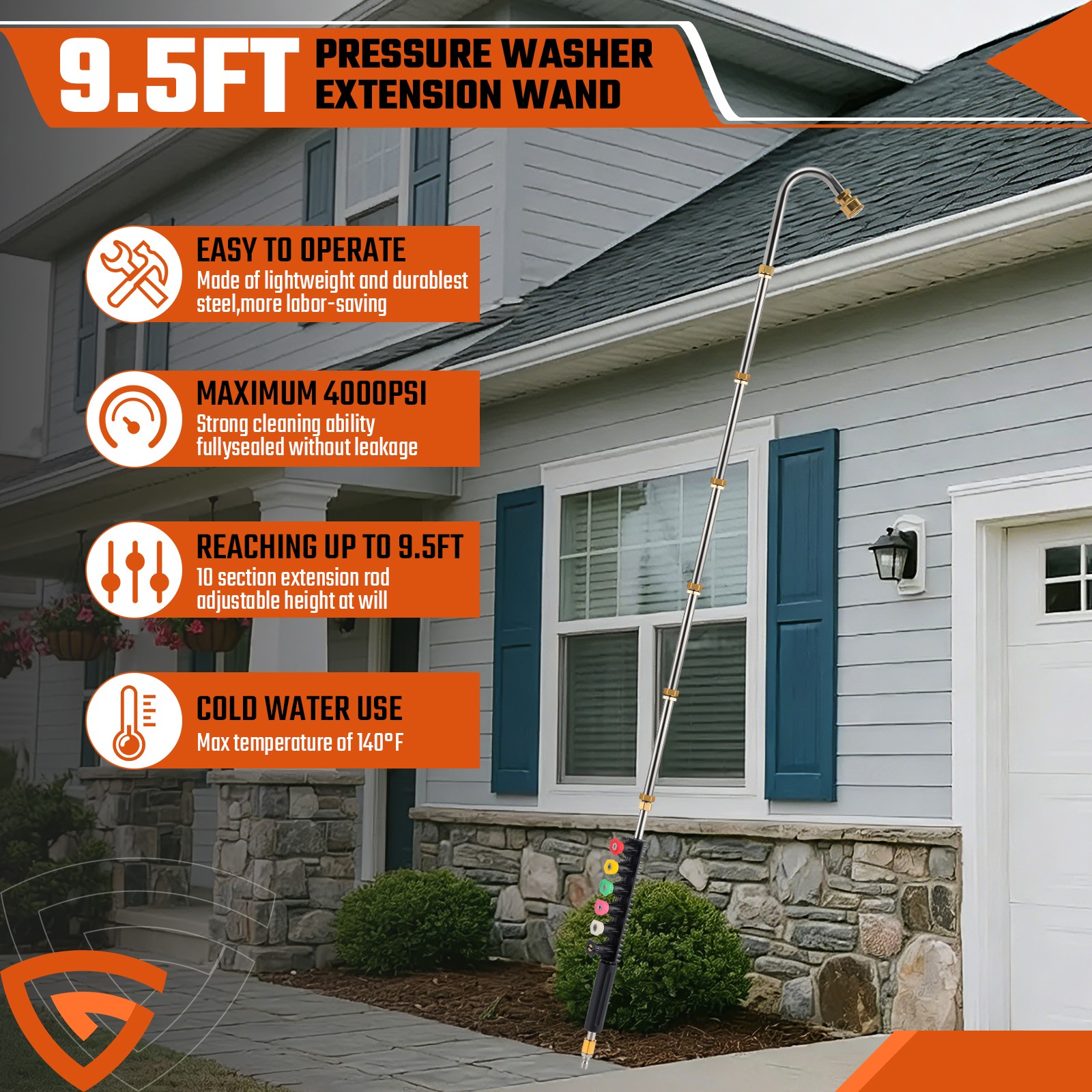 Gutter Cleaning Tool Pressure Washer Wand, 6pcs Nozzle Tips Curved Rod Kit