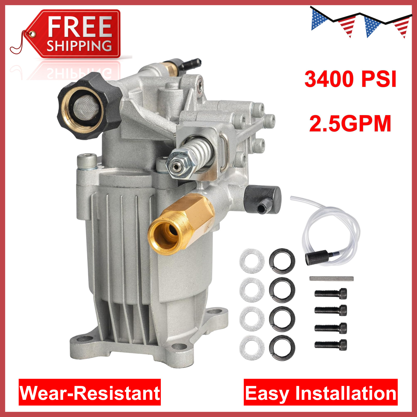 3400 PSI 2.5 GPM Pressure Power Washer Pump 3/4″ Horizontal For Simpson, Honda