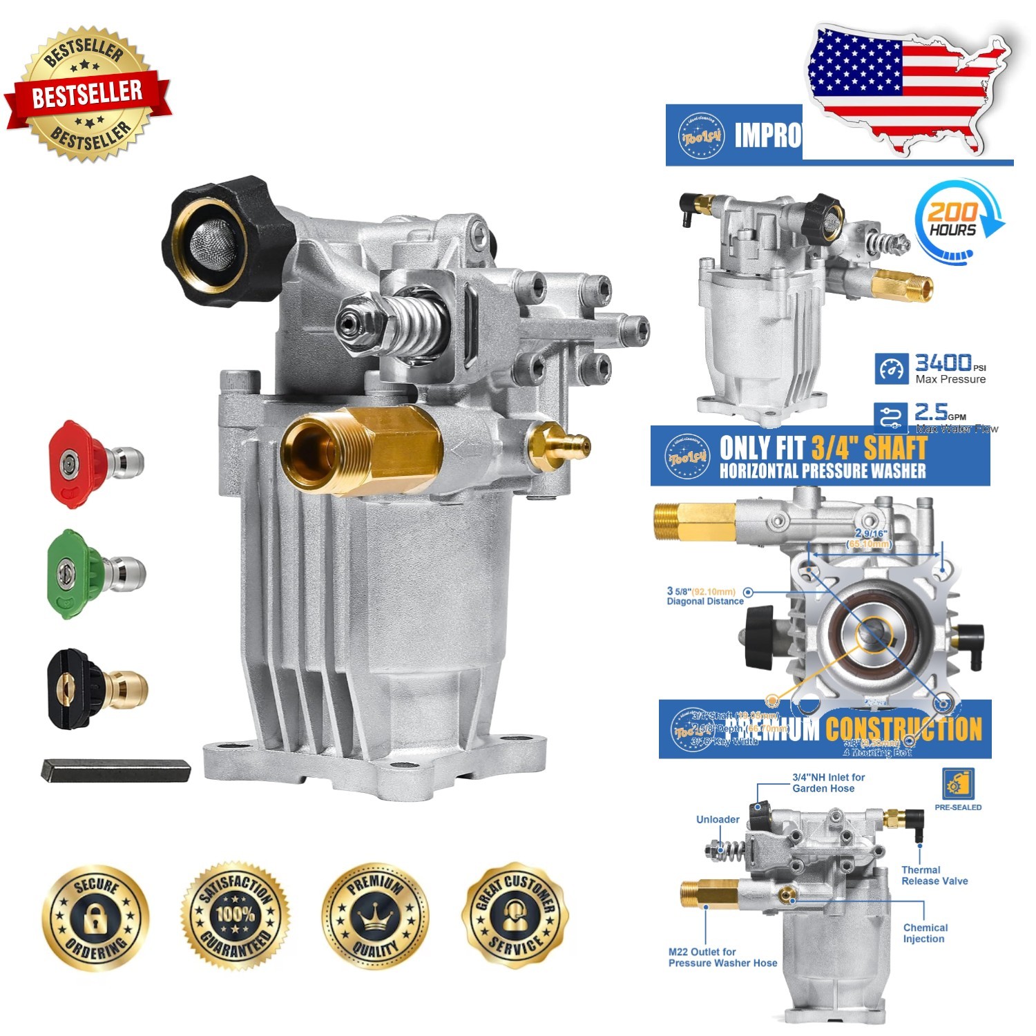 Upgrade Your Washer: 3/4″ Shaft Pump 3400 PSI 2.5 GPM for Honda Simpson Karcher