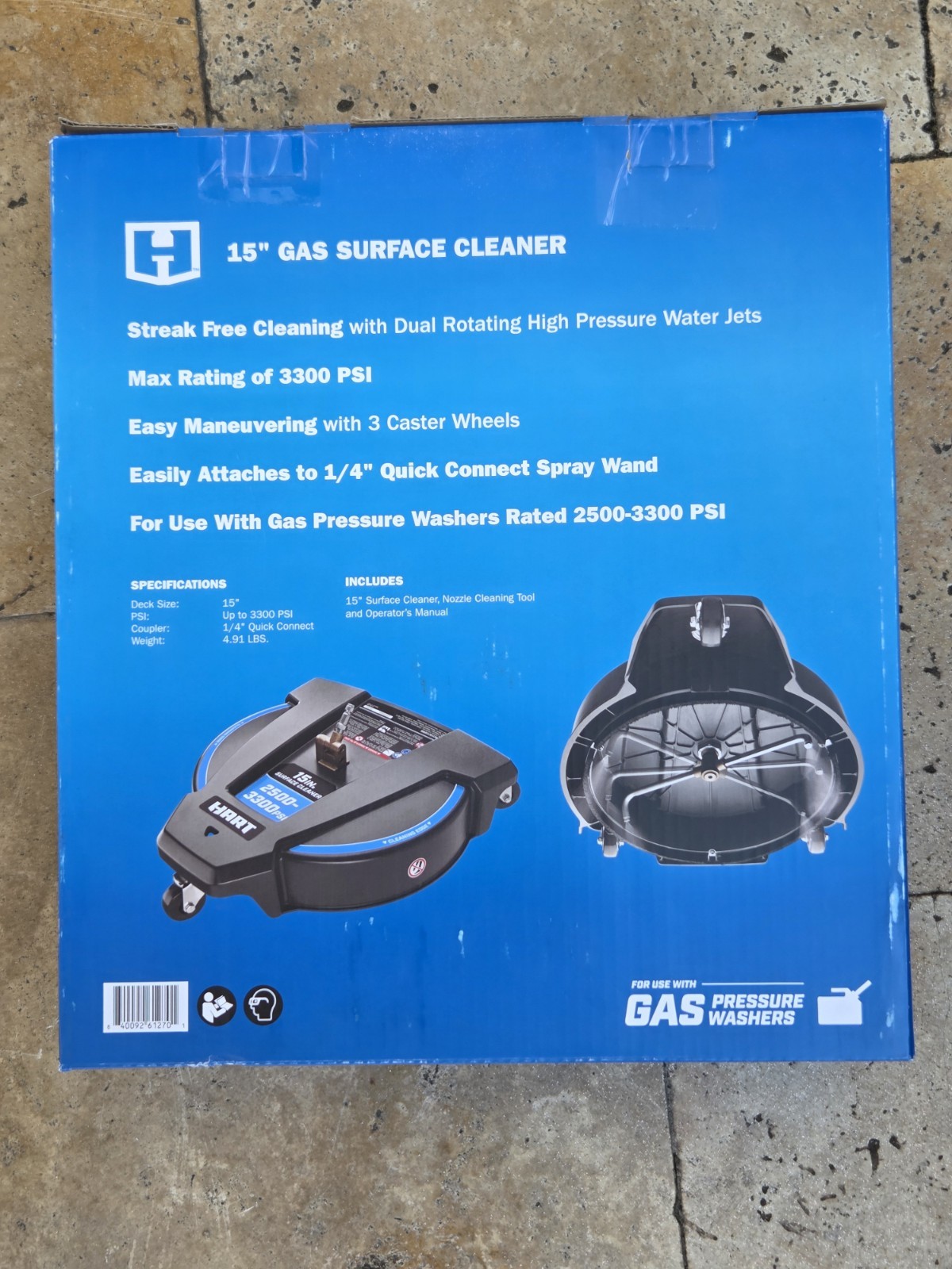 HART 15’’ Gas Pressure Washer Surface Cleaner-Patio, Sidewalks & Driveways -NEW!