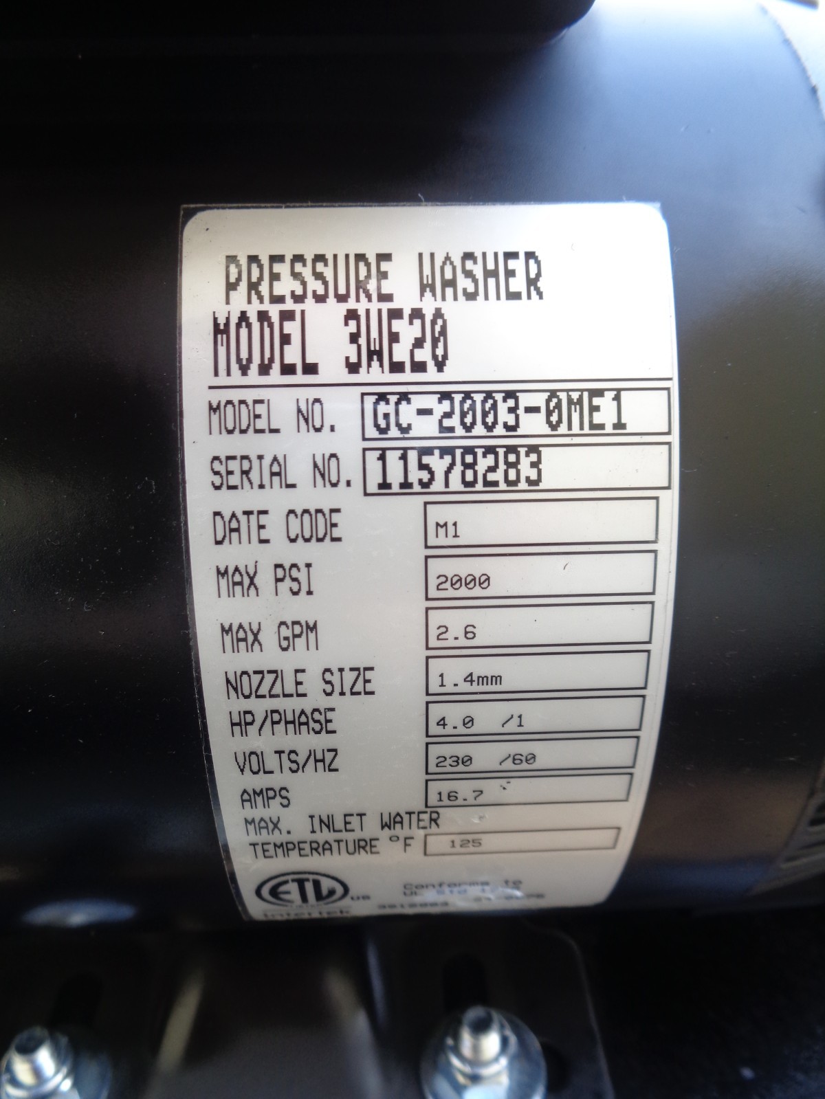 Mi-T-M GC-2003-0ME1 Electric Pressure Washer 230 V 2,000 psi, 2.8 gpm, 4 hp