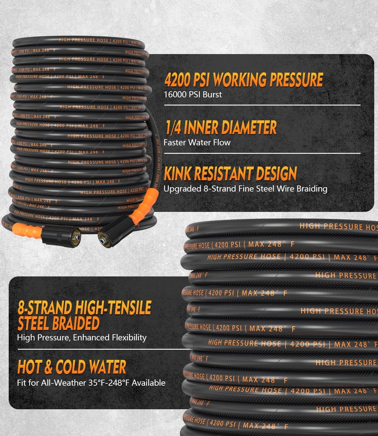 100 ft 4200 PSI Steel Braided Pressure Hose
