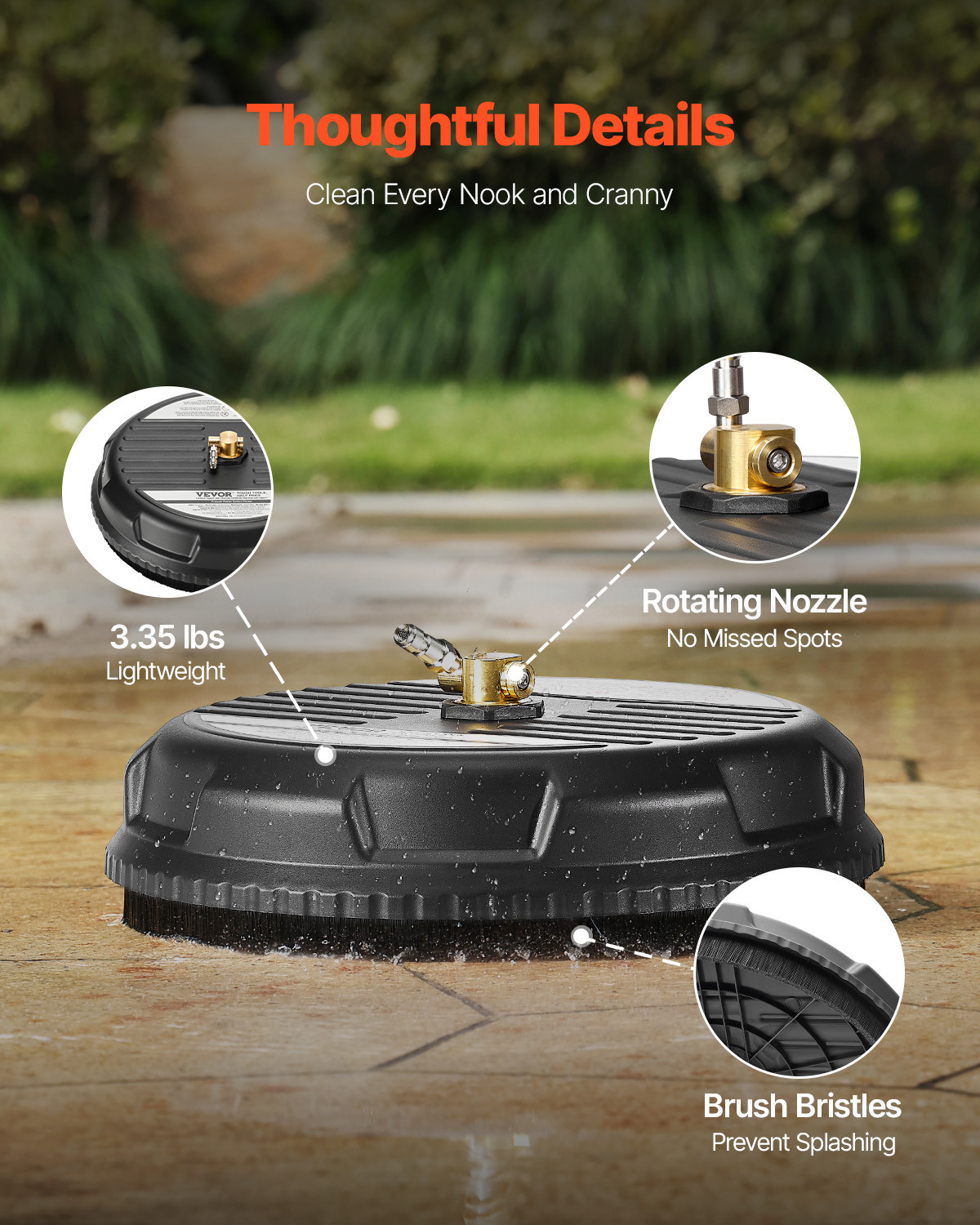 15″ Pressure Washer Surface Cleaner 4 Wheels 4000 Max PSI Plastic Black