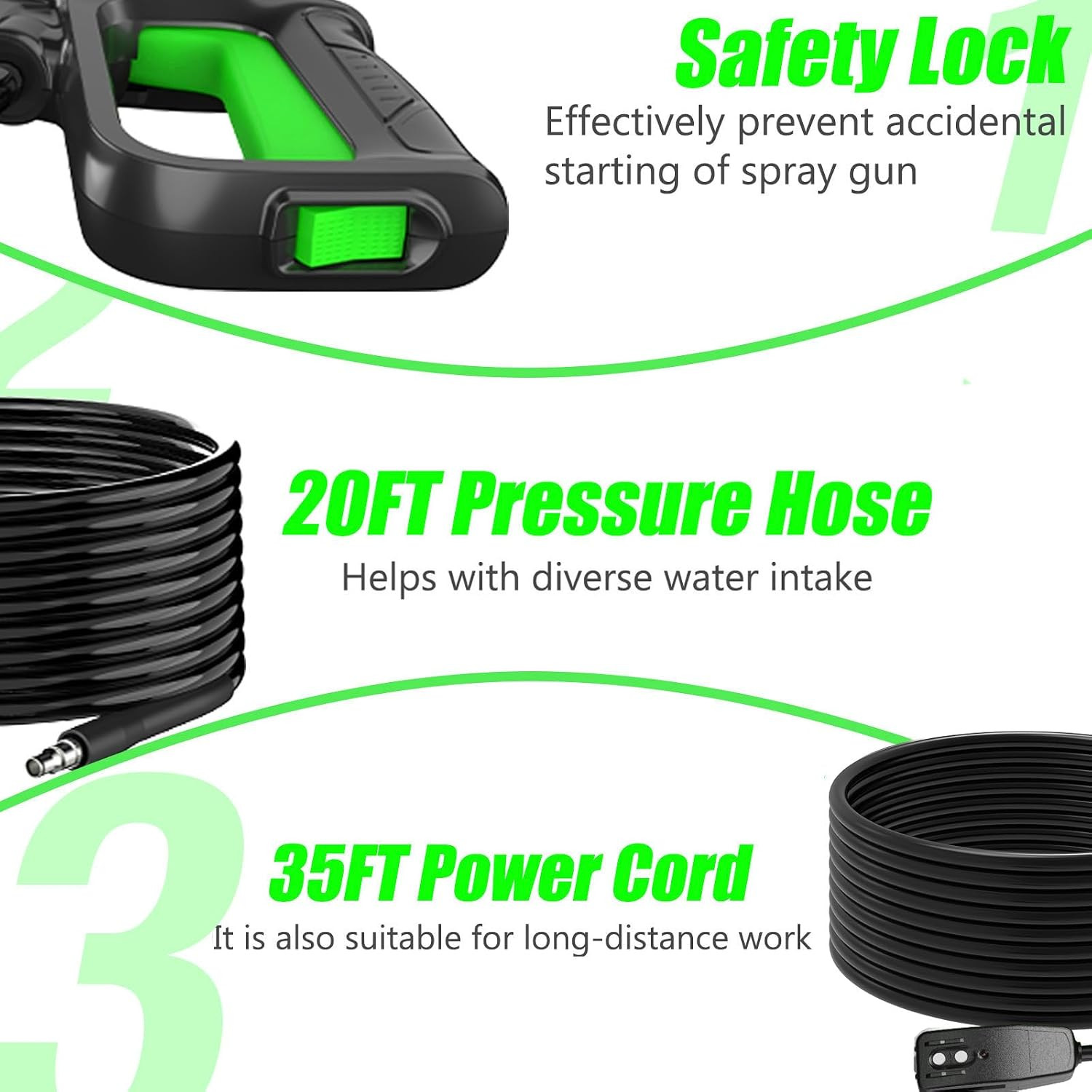 4800PSI Powerwasher with 20FT Hose, 35FT Cord, 4 Quick Nozzles, Foam Cannon for