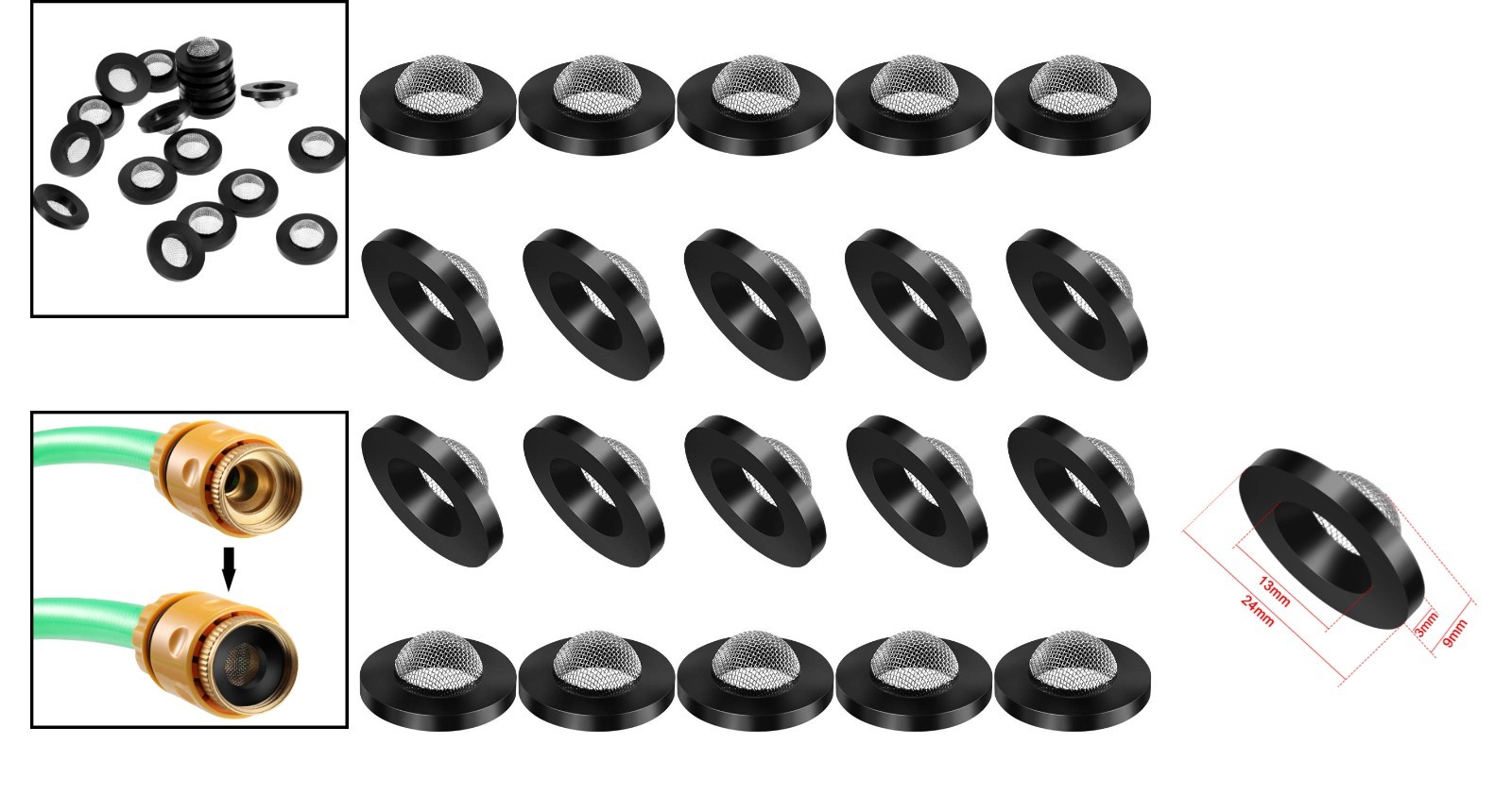 20 Durable Hose Washers with Screen Filter for 1 Inch and 3/4 Inch Connections