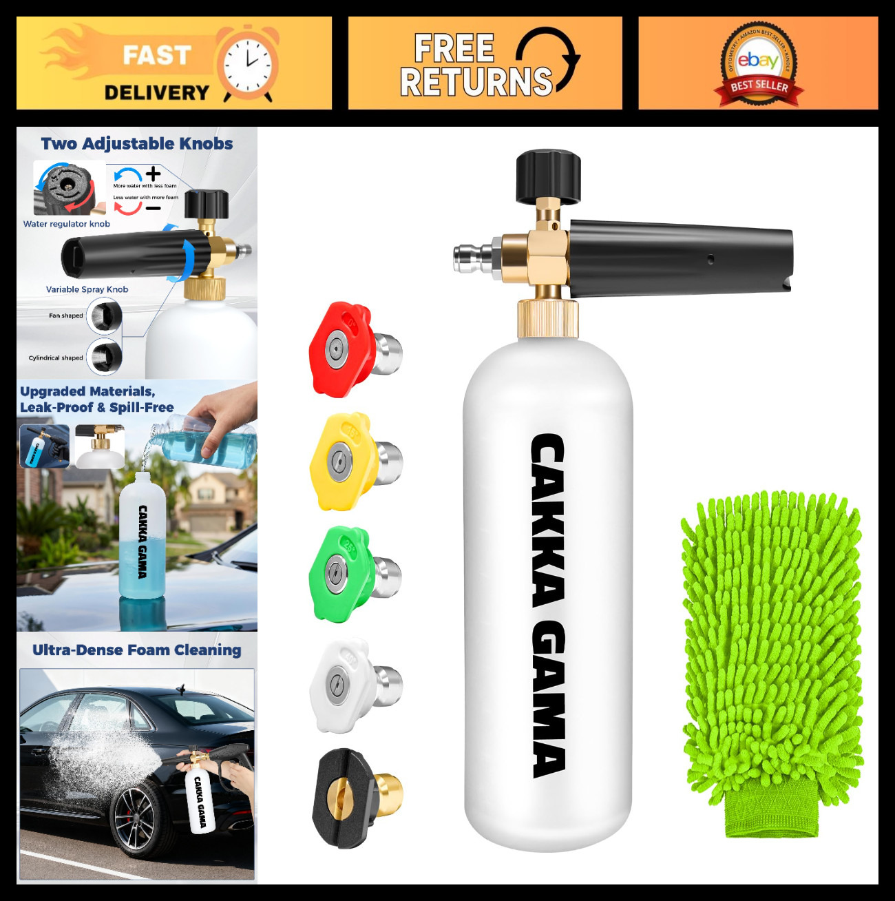 Foam Cannon for Pressure Washer – Adjustable Car Wash Foam Sprayer, 1L, 5 Nozzle