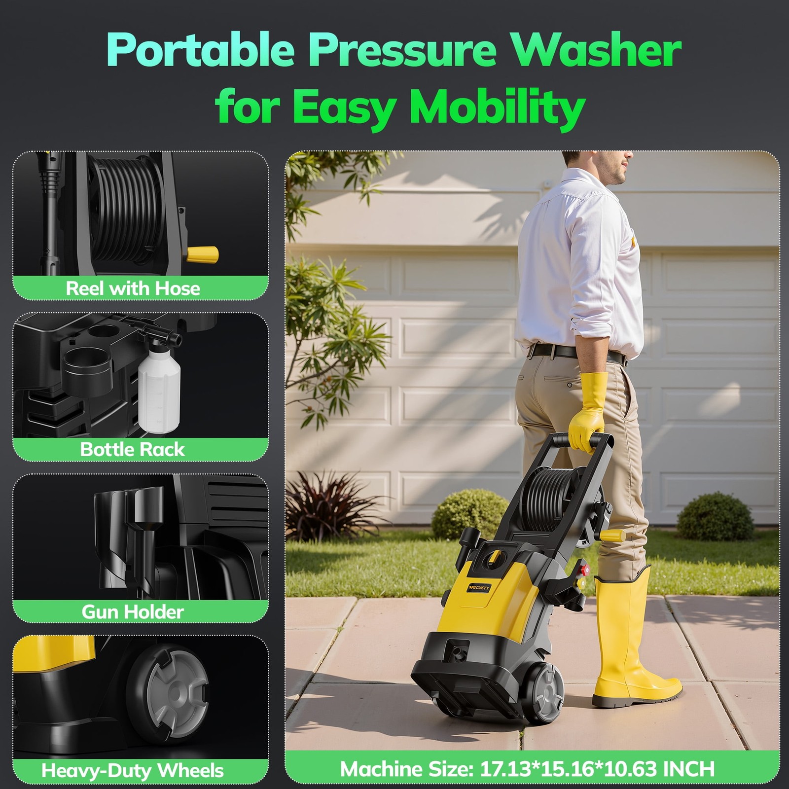 Tcisa Electric Pressure Washer, 4000 PSI, 2.8 GPM, 1500W Motor, 35FT Power Cord,