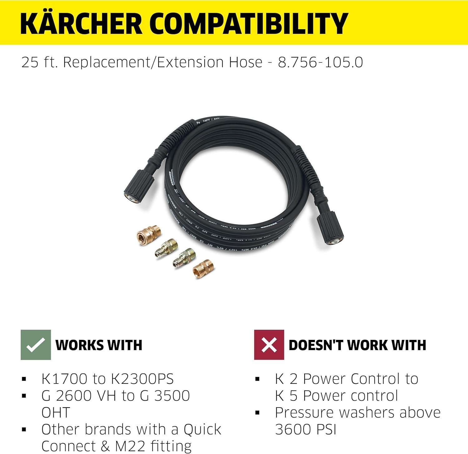 25′ Hose for Pressure Washers – Quick Connect, M22 Fitting
