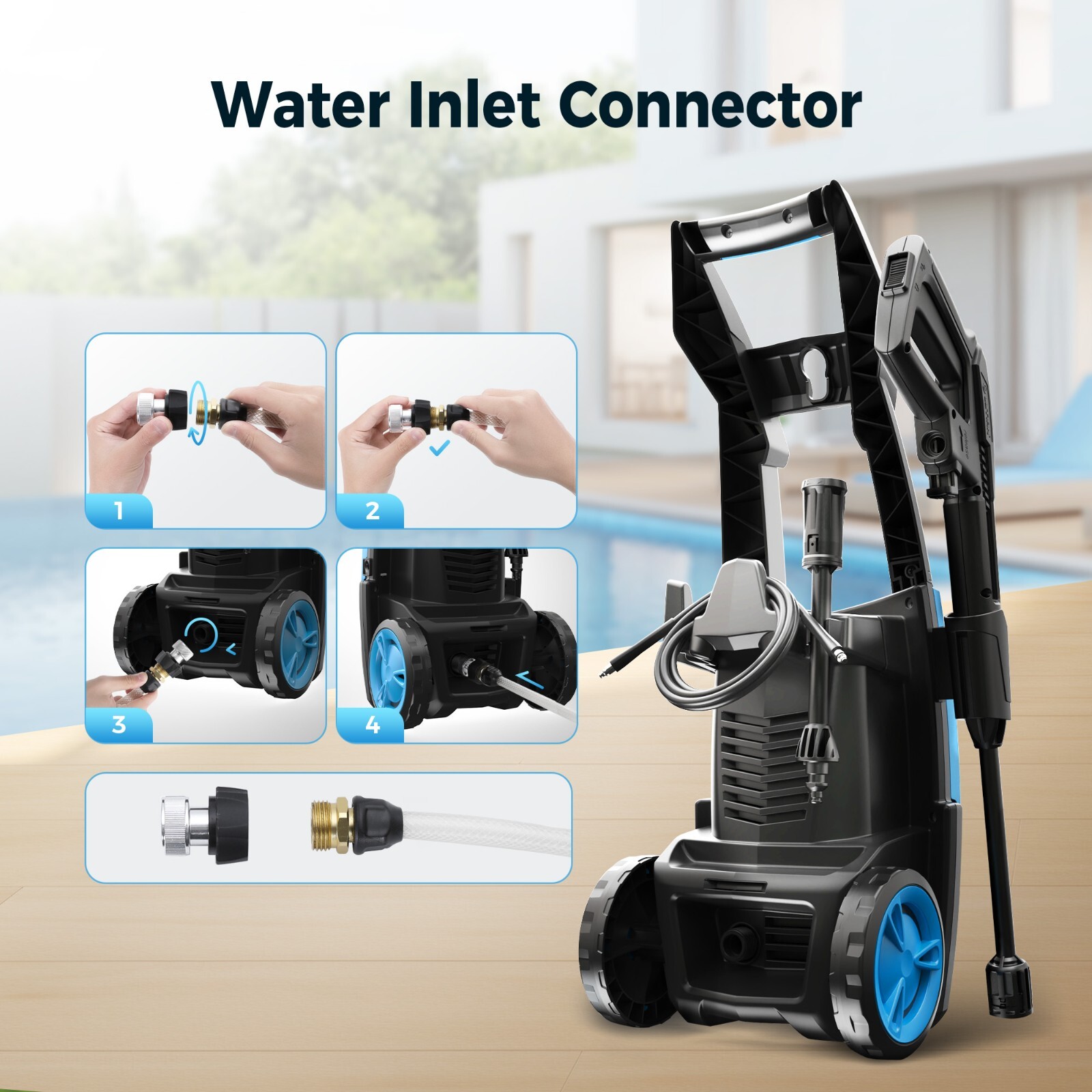 1600PSI Electric High Pressure Washer 360°Adjustment Nozzle for Car Yard 1.71GPM