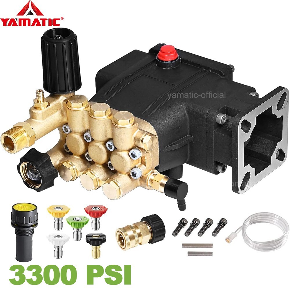 YAMATIC 3300 PSI 3/4″ Shaft Triplex Pressure Washer Pump 3.0 GPM with Spray Tips