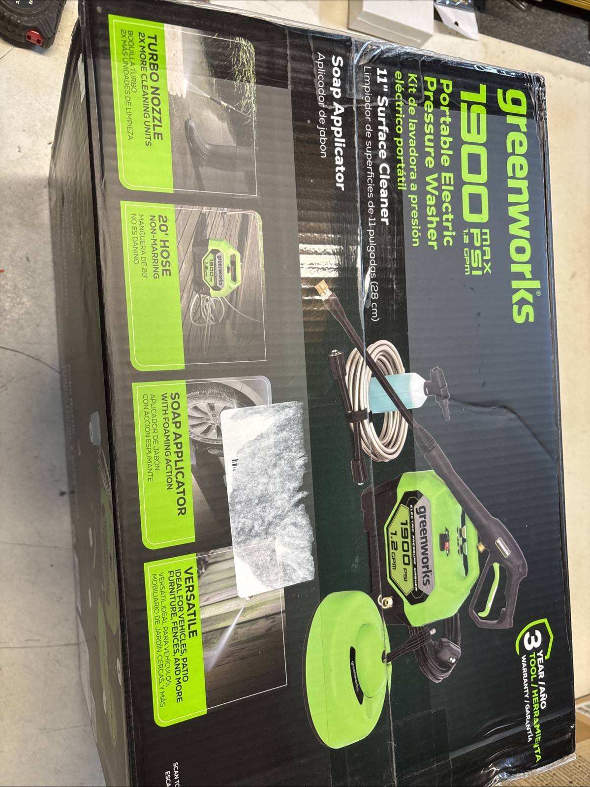 Greenworks 1900 PSI 1.2 GPM Electric Pressure Washer Kit. surface Cleaner.NB 011