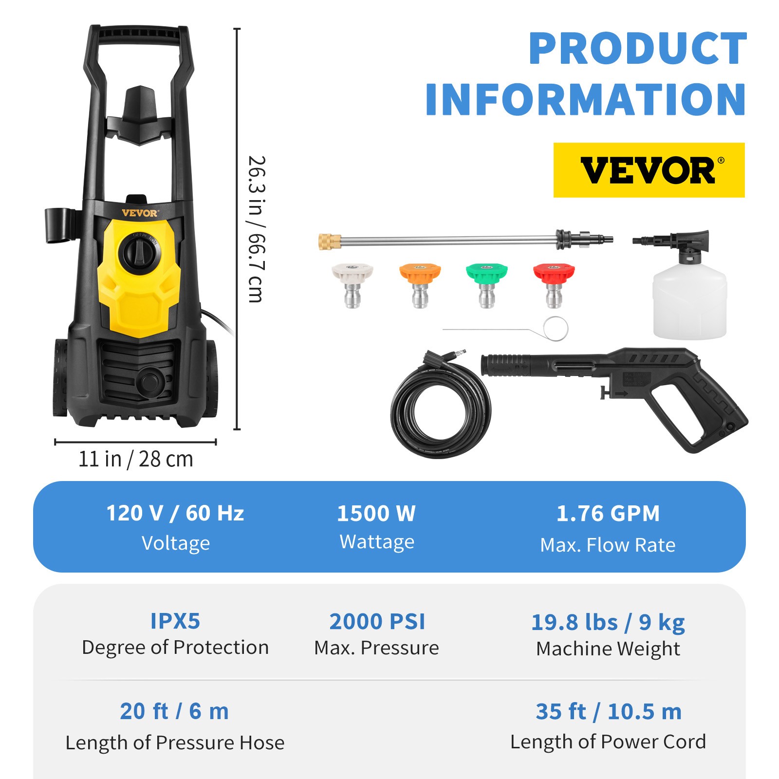 VEVOR Electric Pressure Washer High Pressure Washer 2000PSI 1.76GPM Patio Home