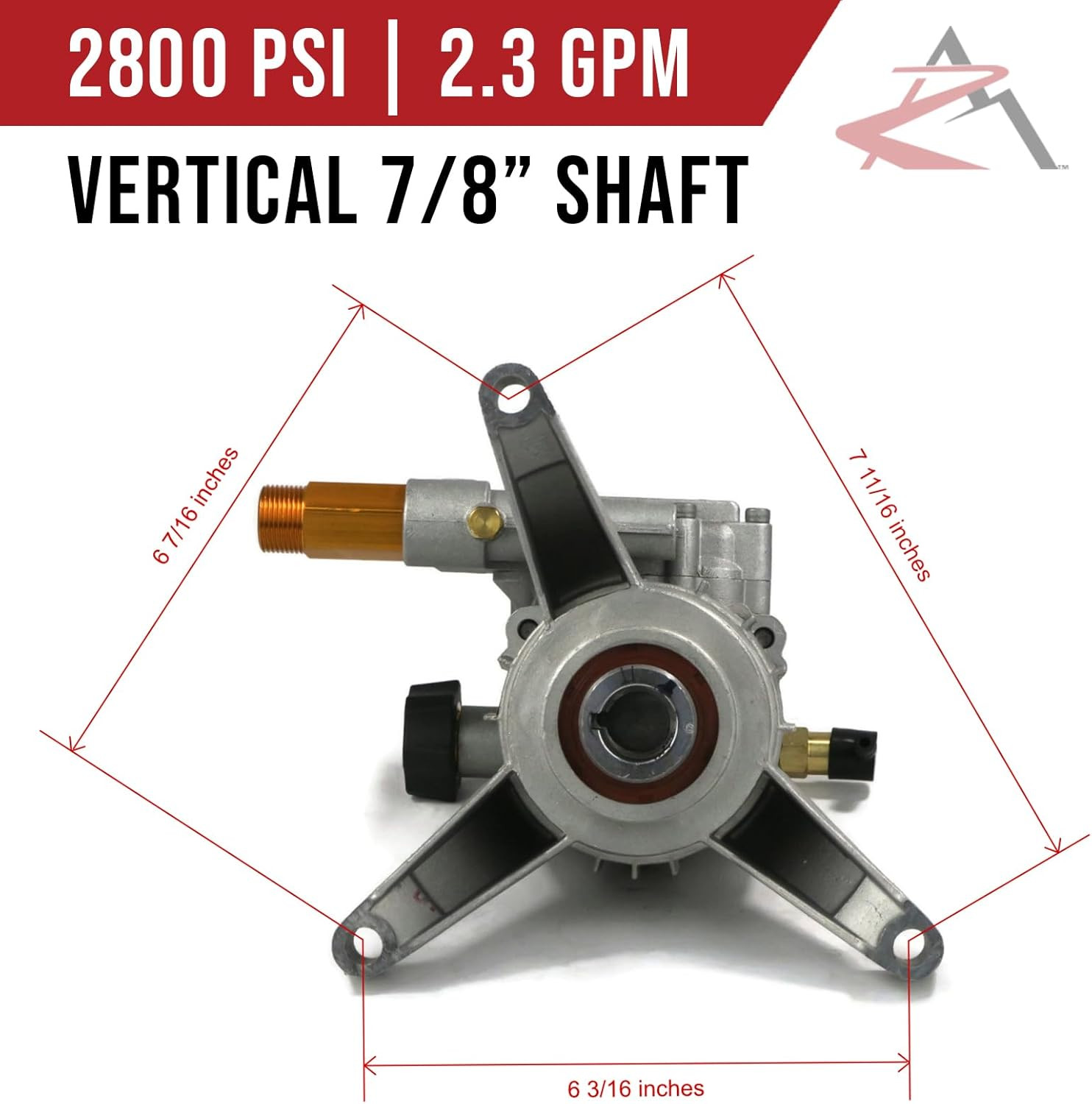 2800 PSI 2.3 GPM Vertical 7/8″ Shaft Pressure Washer Pump | Compatible with Home