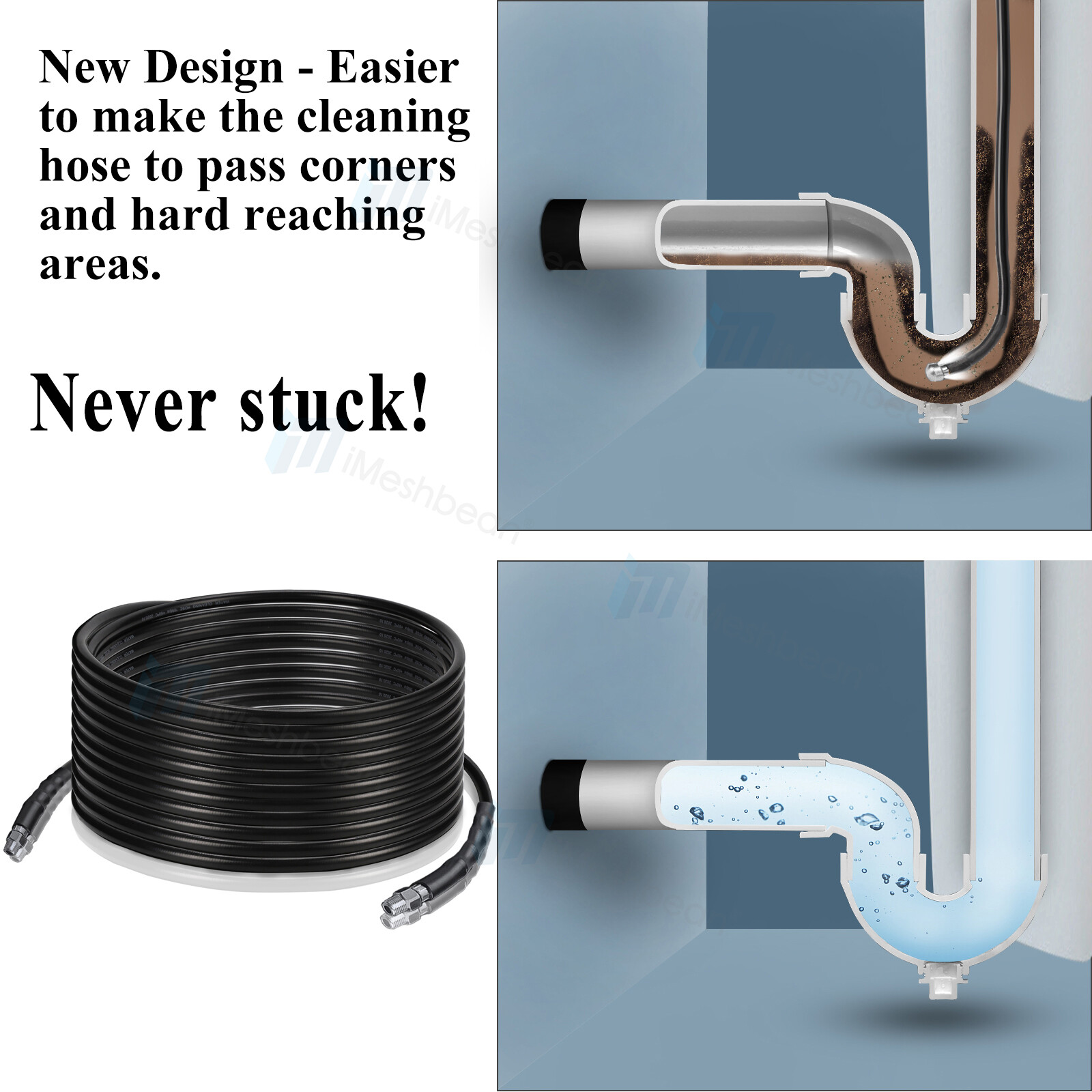 50’/150’/200′ 1/4″ Hose Sewer Line and Drain Jetter Kit w/ Sewer Nozzle&Adapters