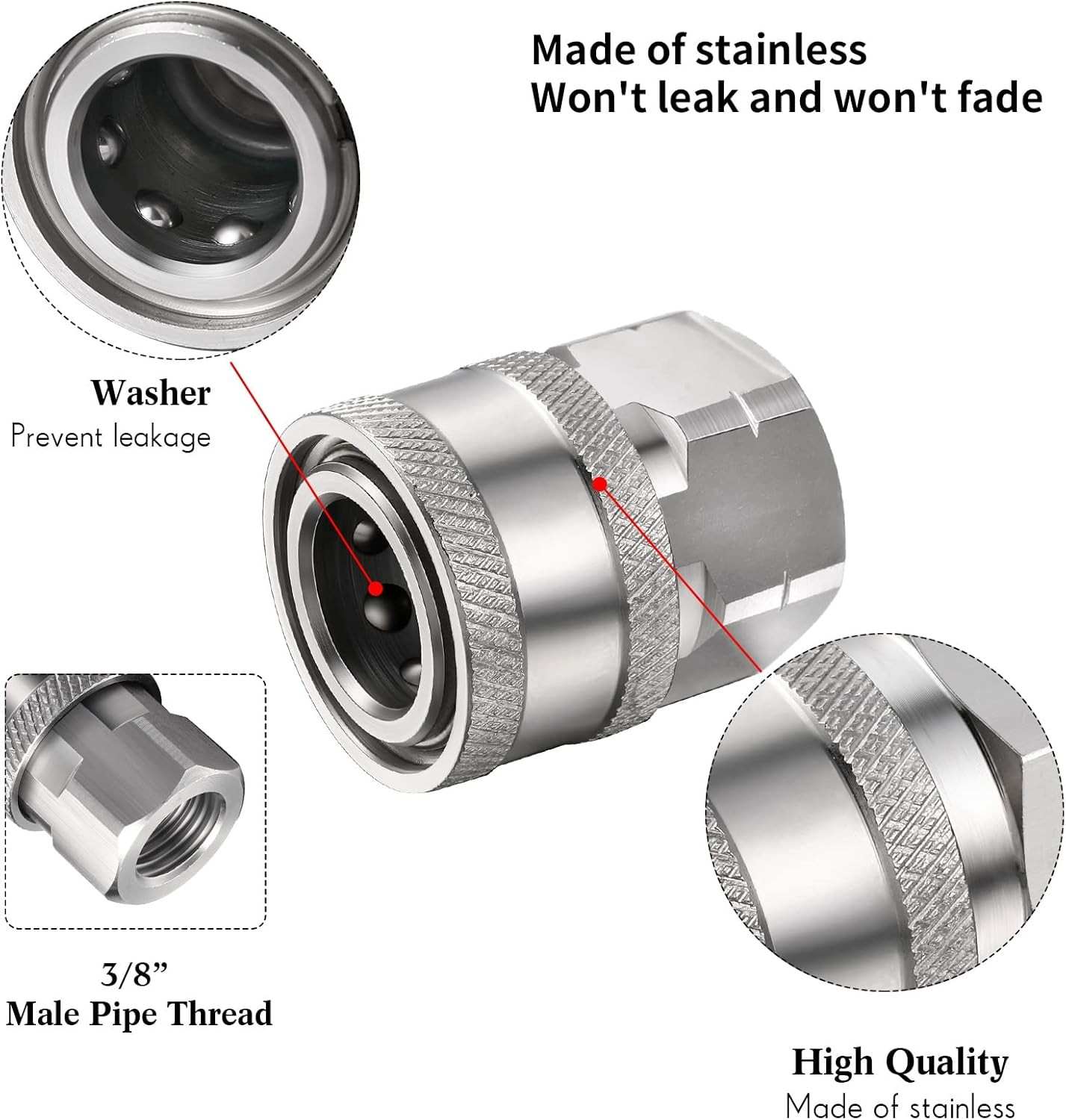 Shimeyao 2 Sets NPT 1/4 Inch Pressure Washer Coupler Quick Connect Plug Male Fem