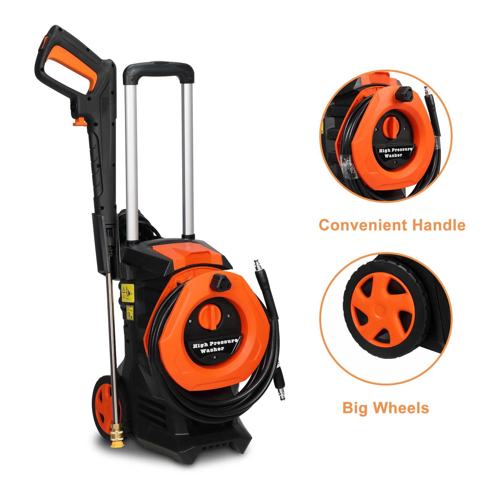 3380PSI 2 GPM High-Pressure Washer Power Cleaner Car Washing Machine with wheels