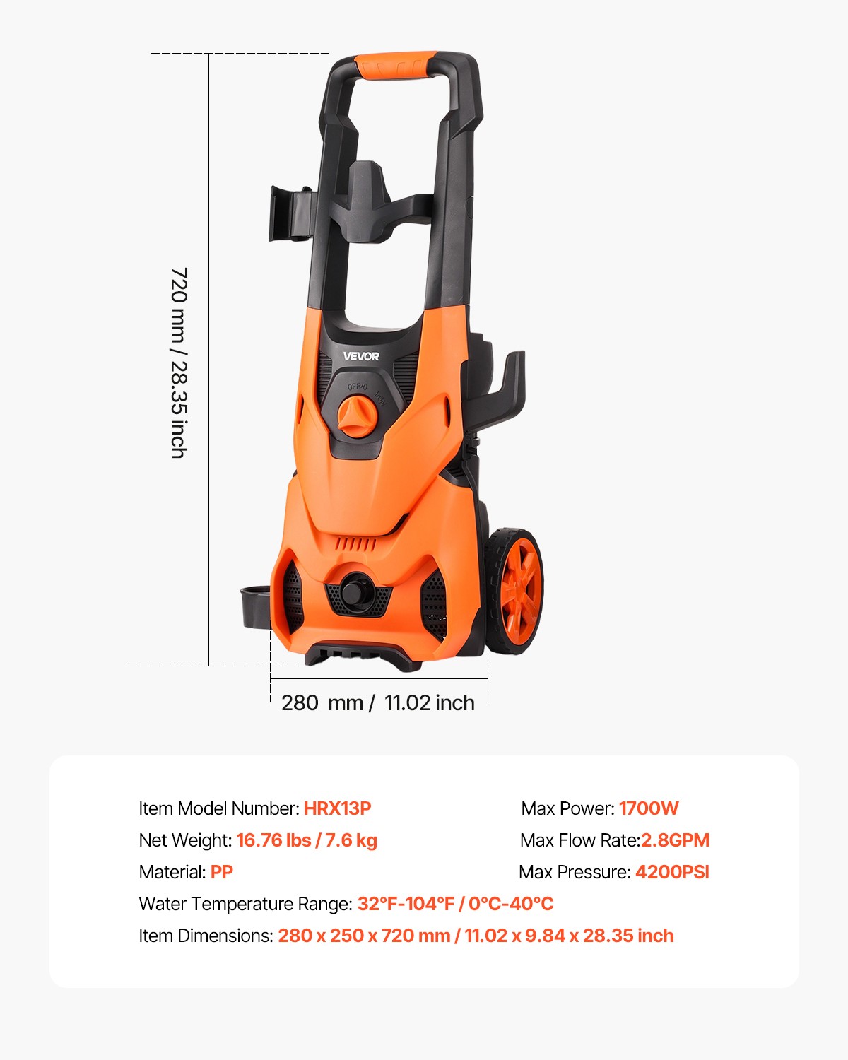 VEVOR Electric Pressure Washer Max 4200 PSI 2.8 GPM with Nozzles & Foam Cannon