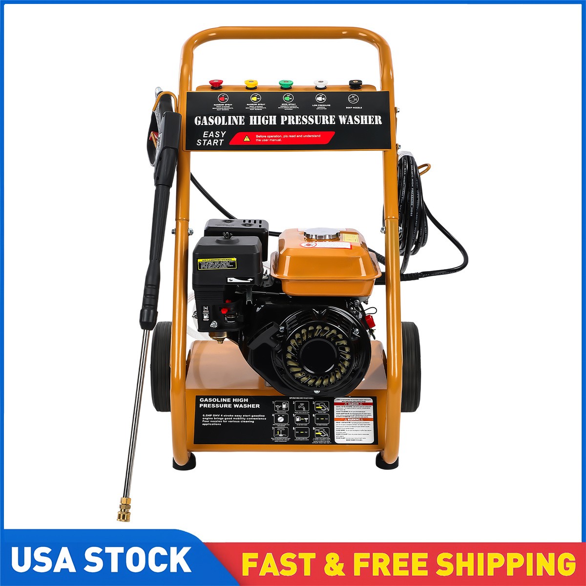 Orange Gas Pressure Washer 3950 PSI 212cc 2.6 GPM 4-Stroke Quick Connect Hose