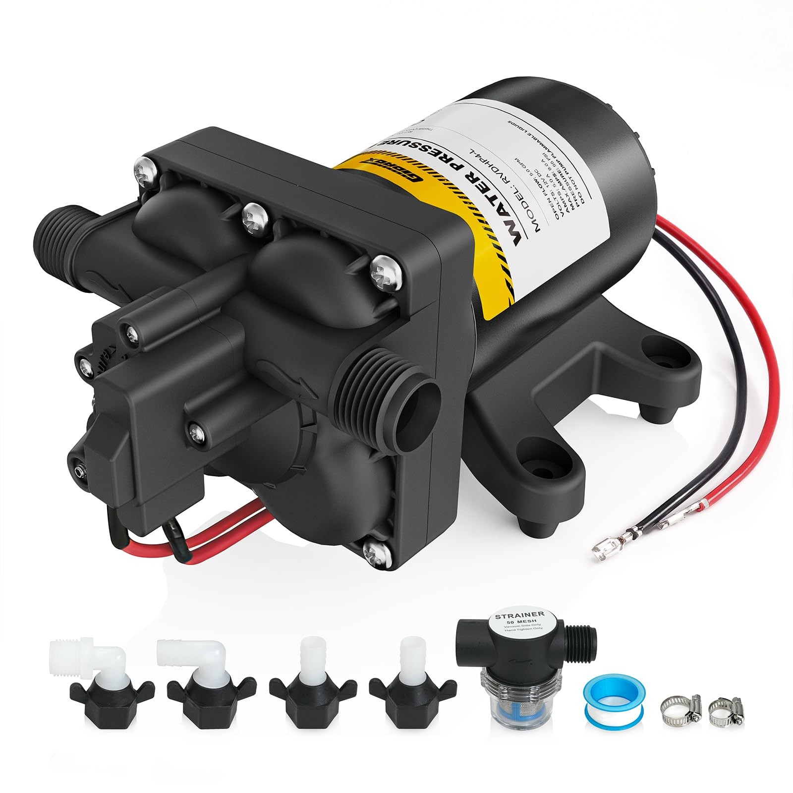 Gidrox 12V RV Water Pump, 5.0 GPM 55 PSI Diaphragm Pump, 12Volt Quiet Fresh W…