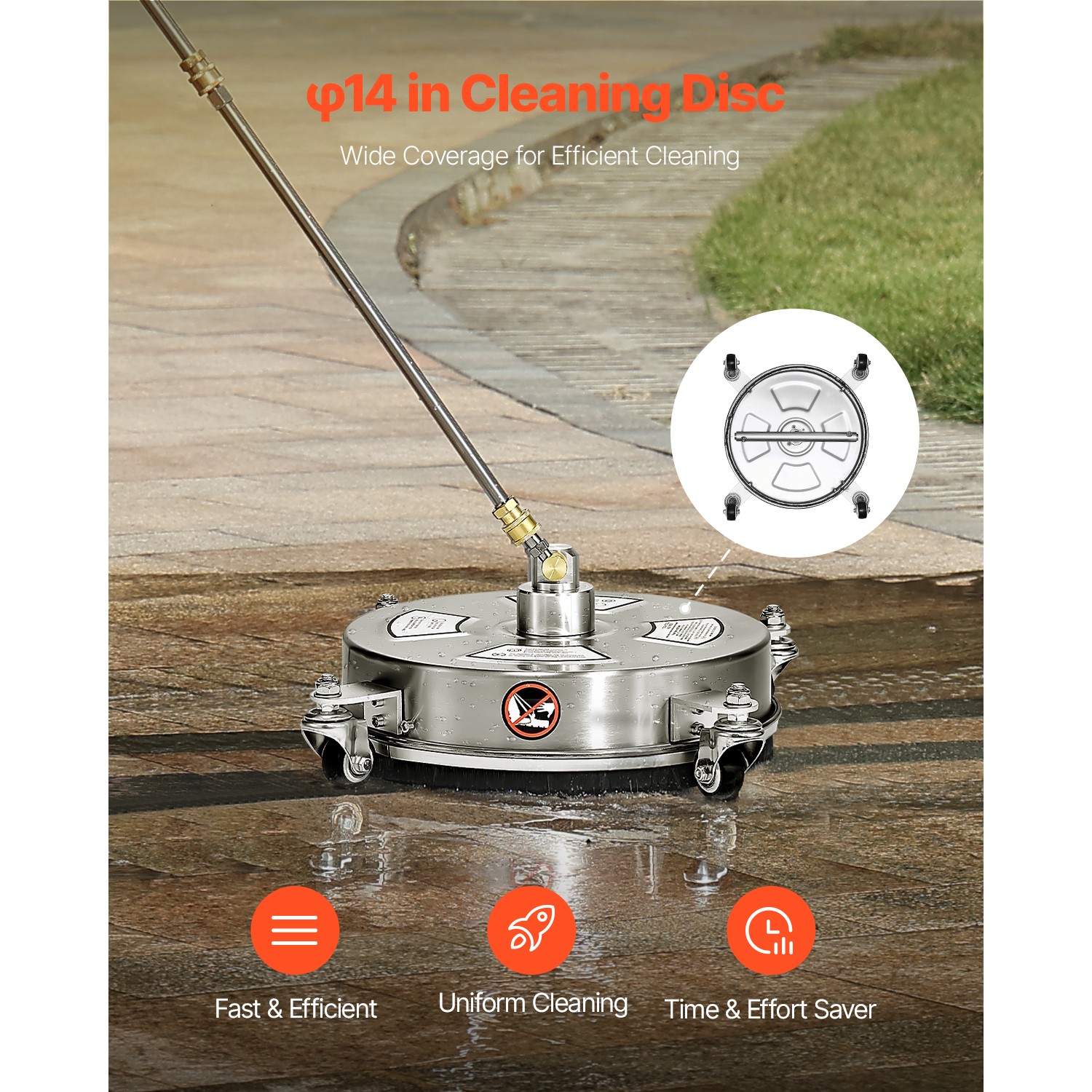Uimoso 14″Pressure Washer Surface Cleaner 4 Wheels 4000 Max PSI 2 Extended Wands
