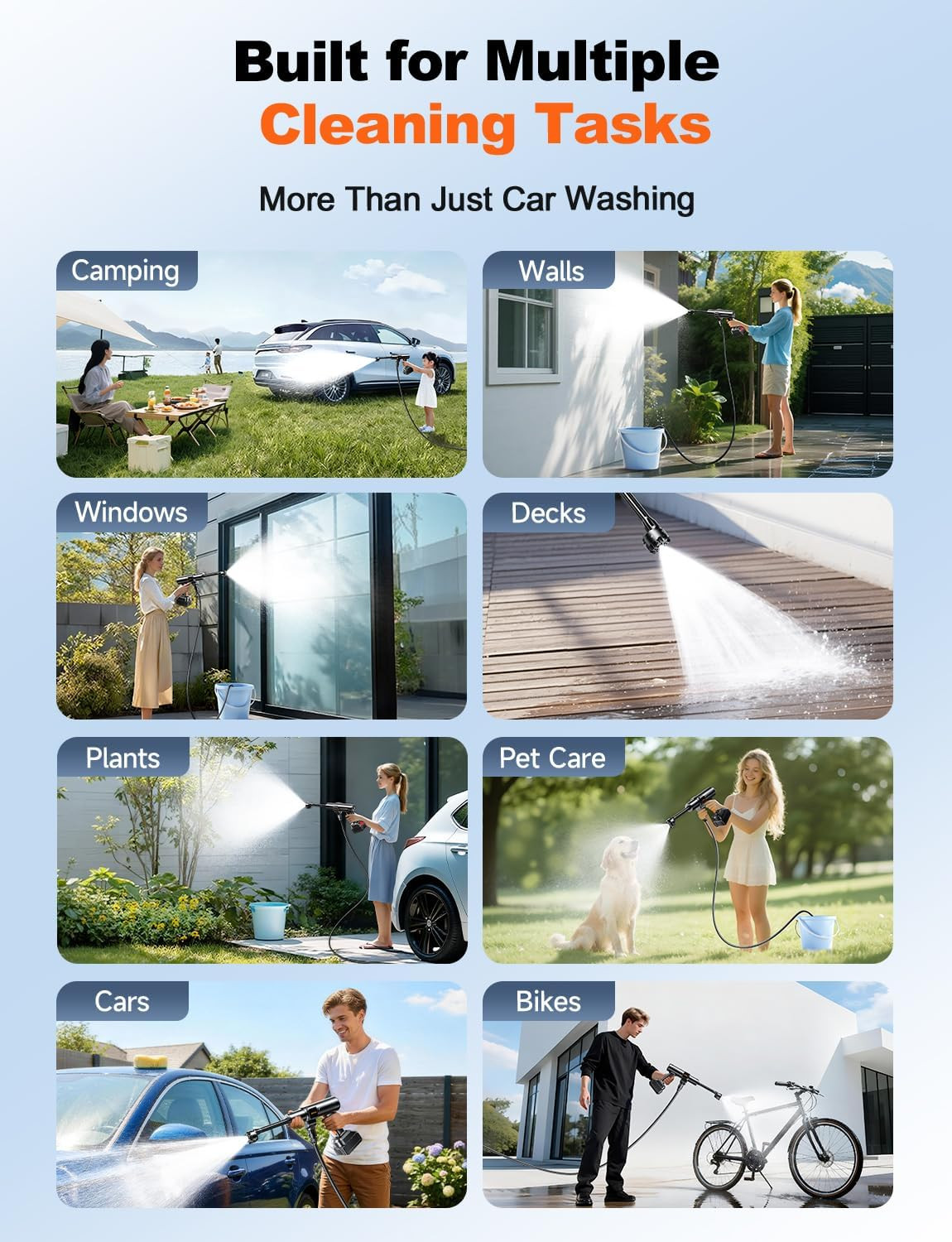 Portable Cordless Pressure Washer, 1880 PSI, 6-in-1 Nozzle & Foam Cannon