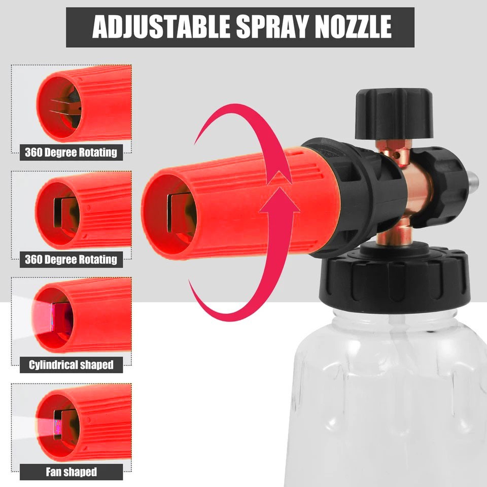 1/4″ High Pressure Washer Foam Cannon with Dual-Connector Double Tip Attachment