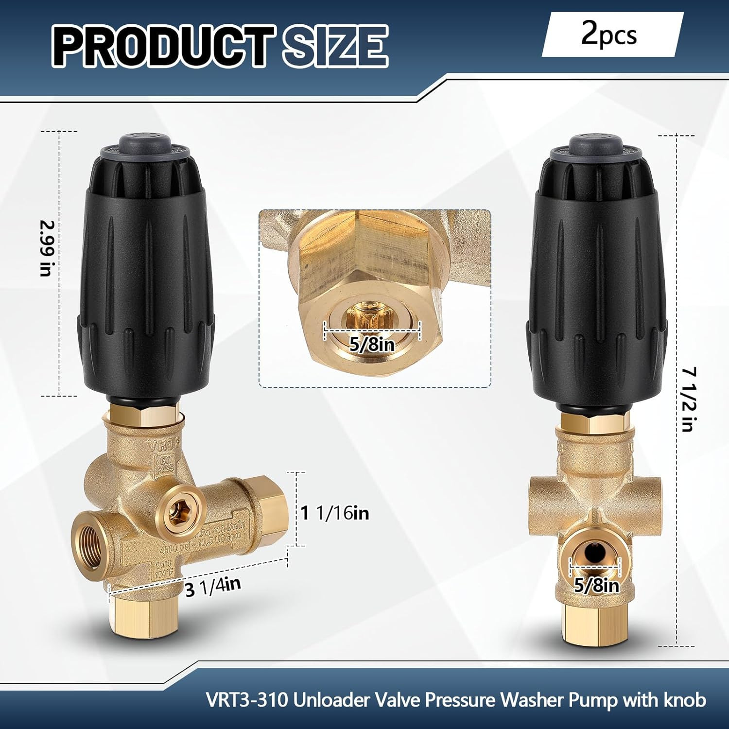 2 Pack Vrt3-310 Pressure Washer Unloader Valve, 4500 PSI, 10.5 GPM