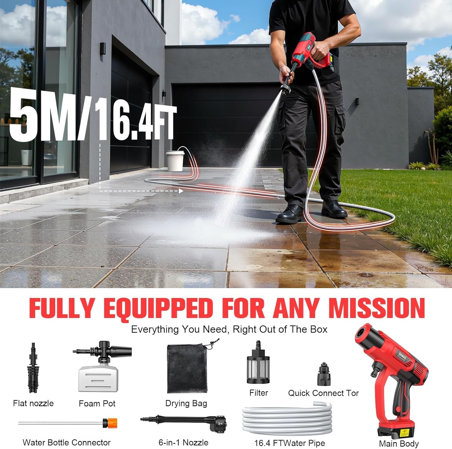 Cordless Pressure Washer Compatible with Milwaukee 18V Battery, 800PSI Ultra-Lig