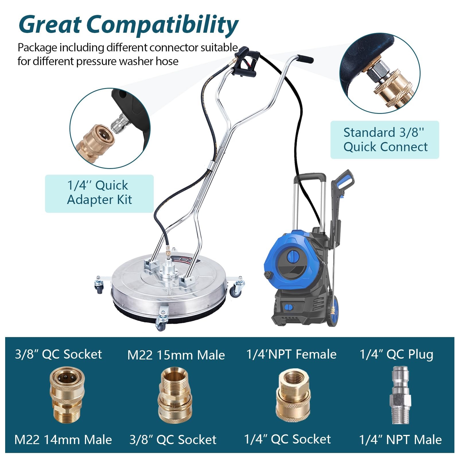 24″ Pressure Washer Surface Cleaner Power Concrete Cleaner with Handles & Wheels