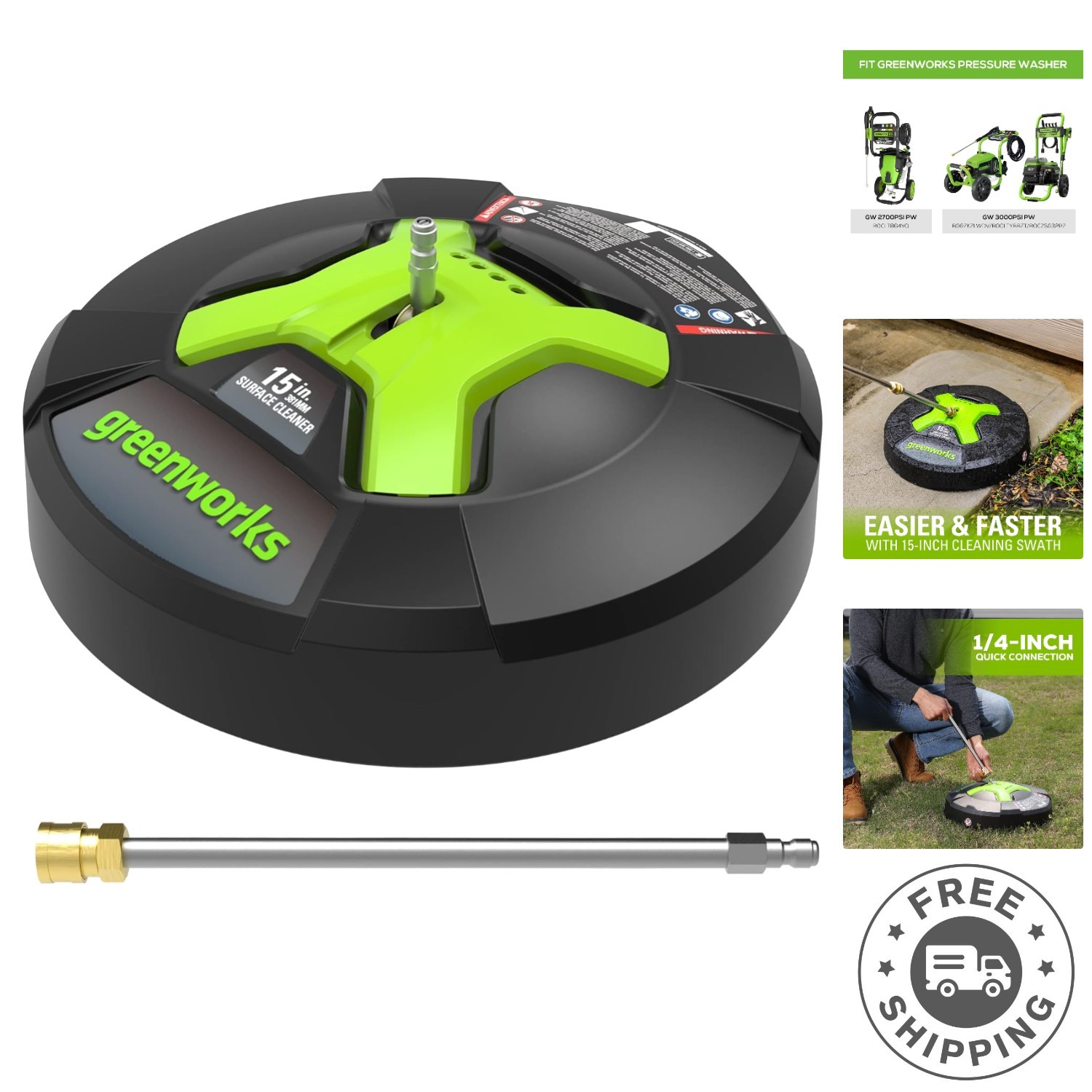 Versatile 15″ Green Surface Cleaner for Driveways, Patios, Decks | 3100 PSI