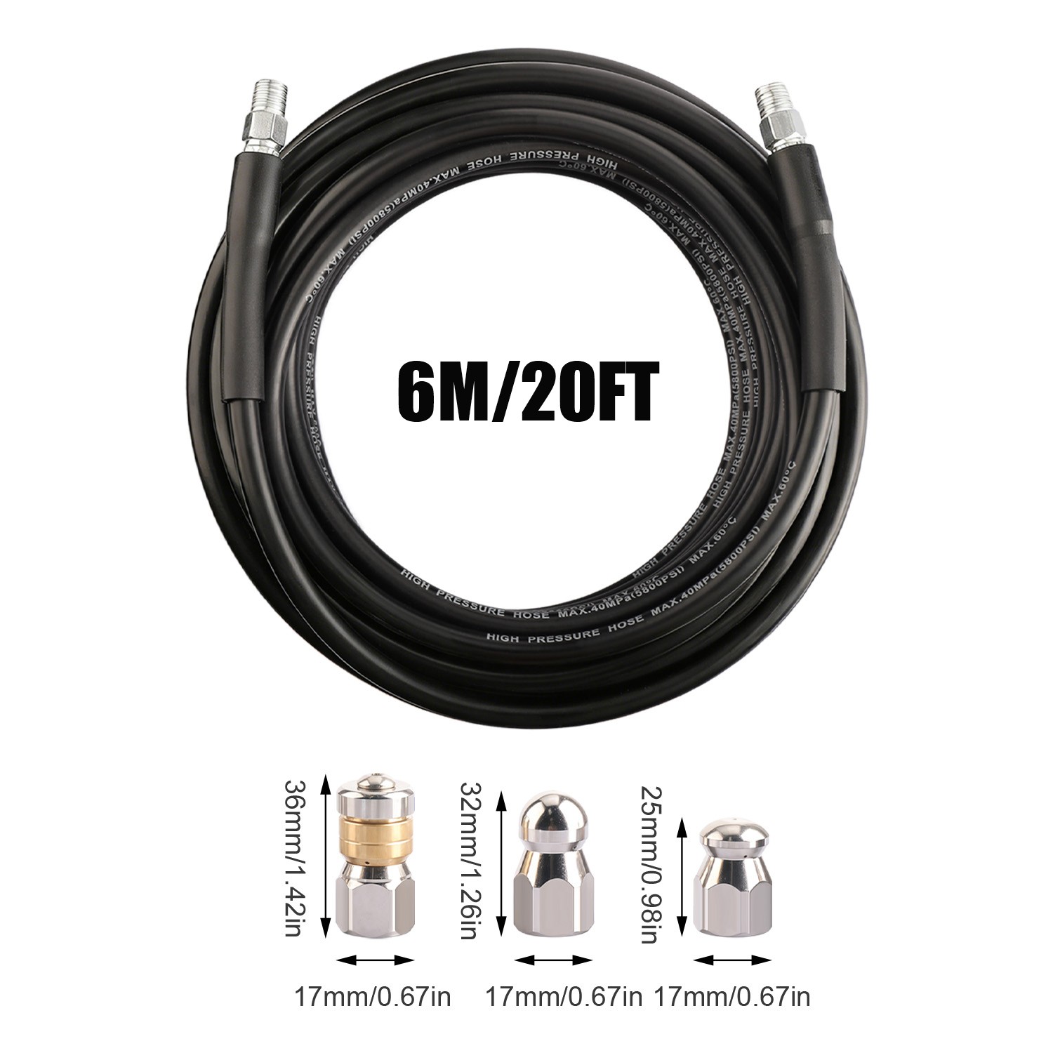 20FT Sewer Jetter Nozzles Kit Drain Cleaning Hose for Pressure Washer 5800PSI US