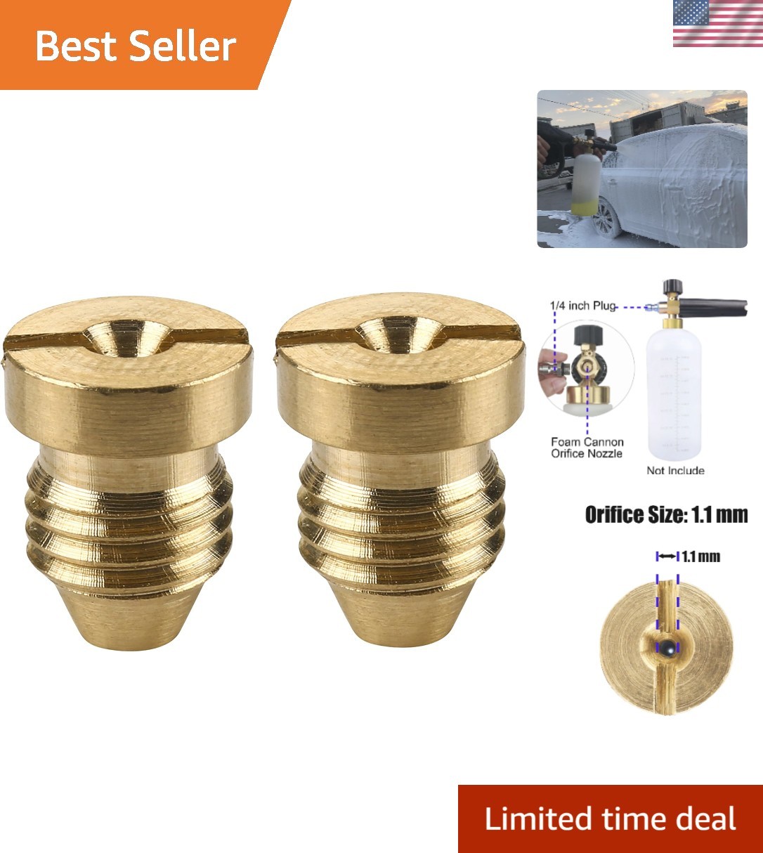 Replacement 1.1 mm Foam Generator Nozzles for Optimal Cleaning – Brass, 2 Pack