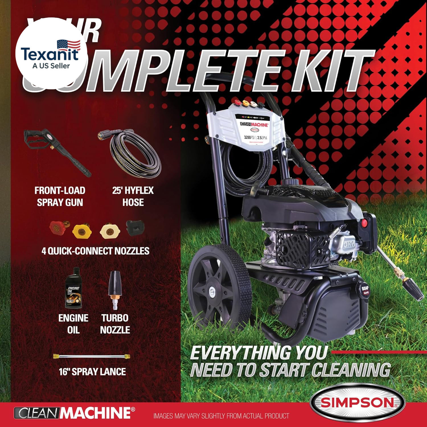 Simpson Cleaning 3200 PSI Gas Pressure Washer, 2.5 GPM Residential Power Washer
