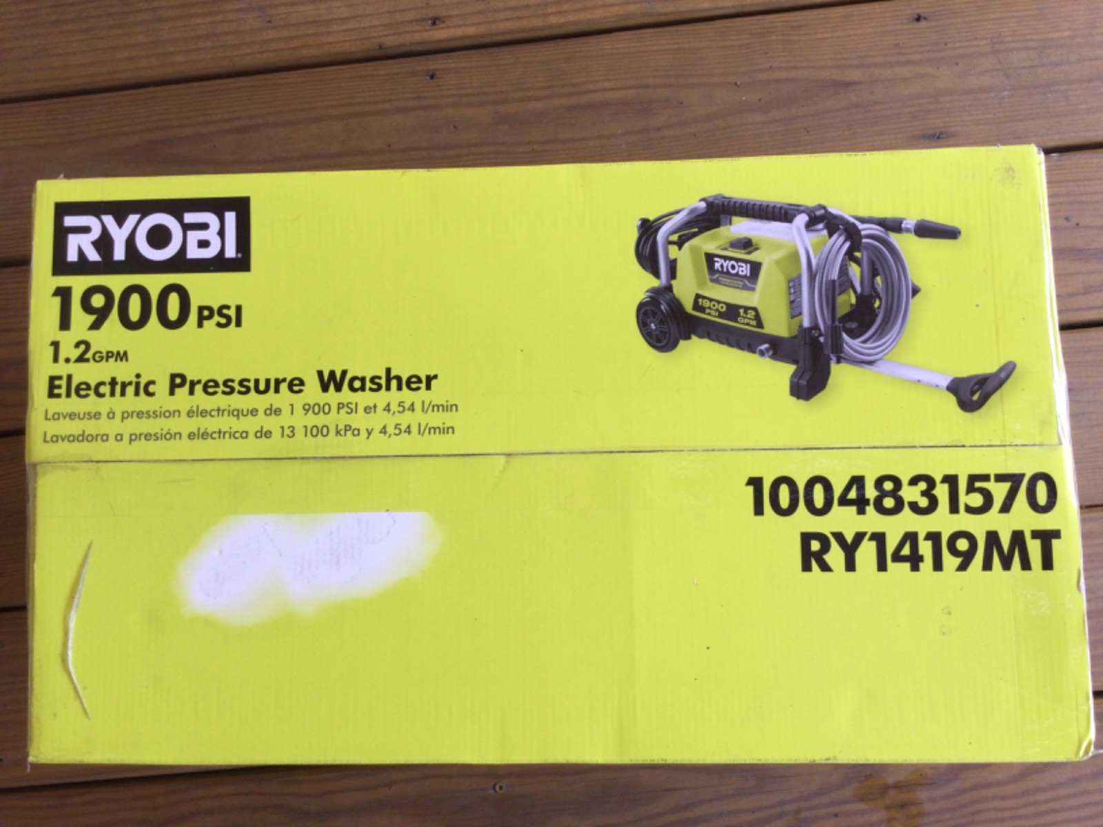 New RYOBI RY1419MT 1900 PSI 1.2 GPM Electric Pressure Washer