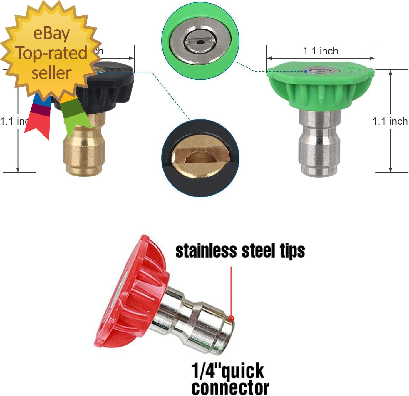 7 Pack Pressure Washer Spray Nozzle Tips Multiple Degrees 14Inch Quick Connect