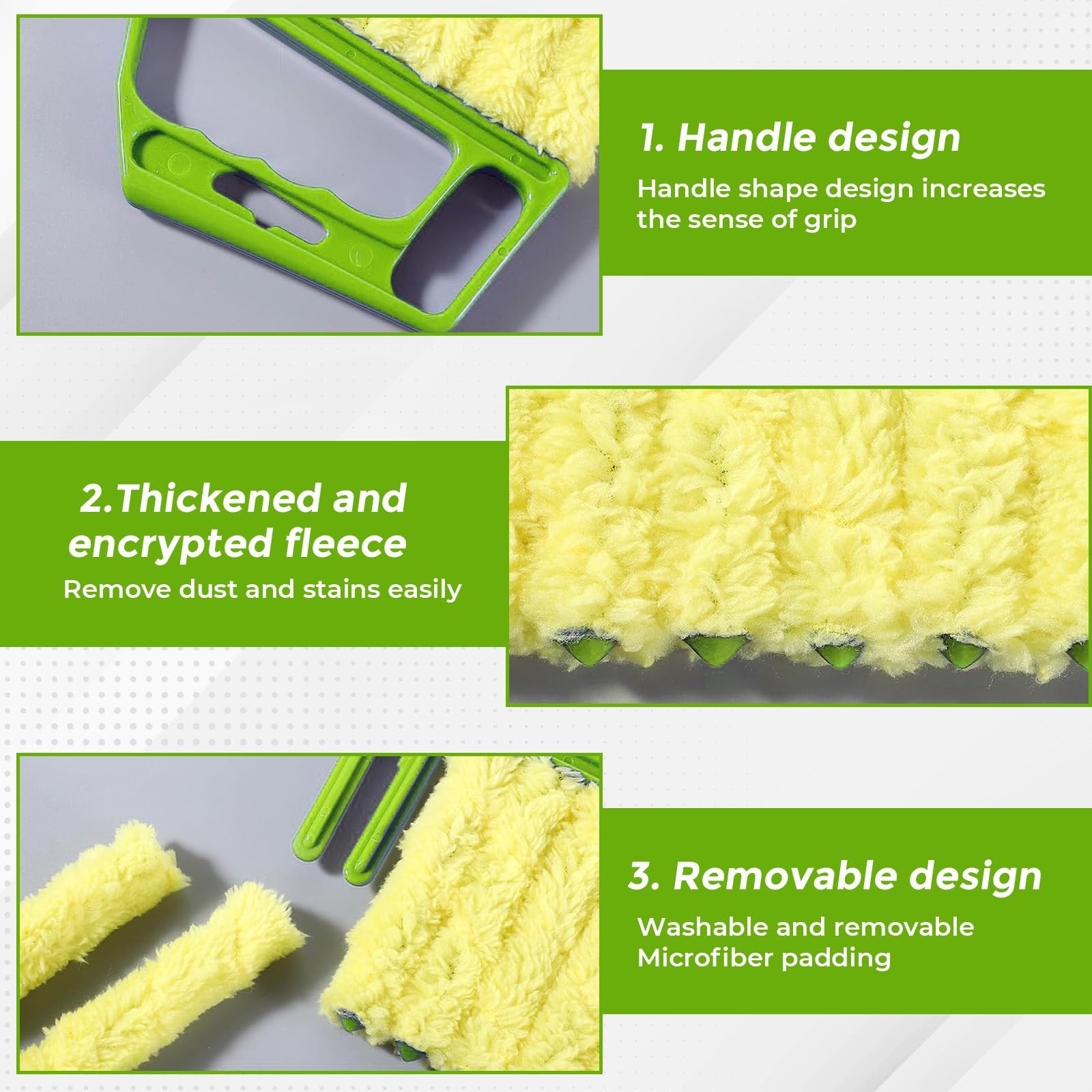 ZDSLASHES 2-Pack Microfiber Blind Cleaner Tools – 7-Finger Washable Green
