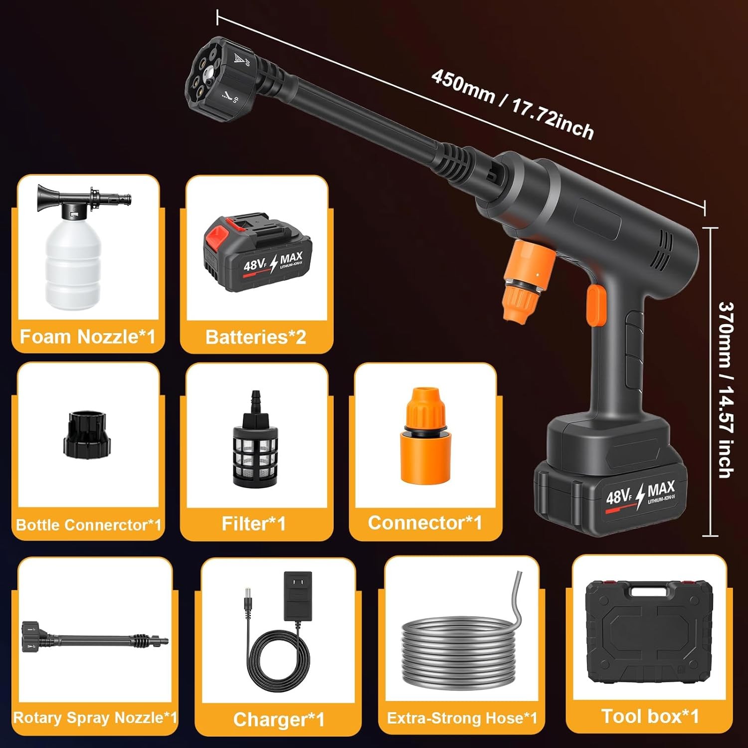 Cordless Electric High Pressure Water Spray Car Gun 1000PSI Portable Washer Gun