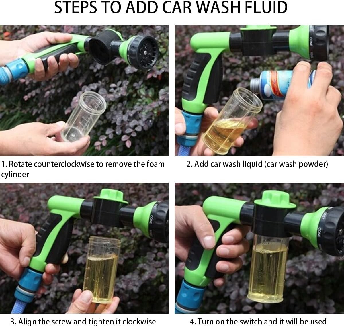 Compact High Pressure Cleaning Nozzle with 8 Customizable Patterns in Green