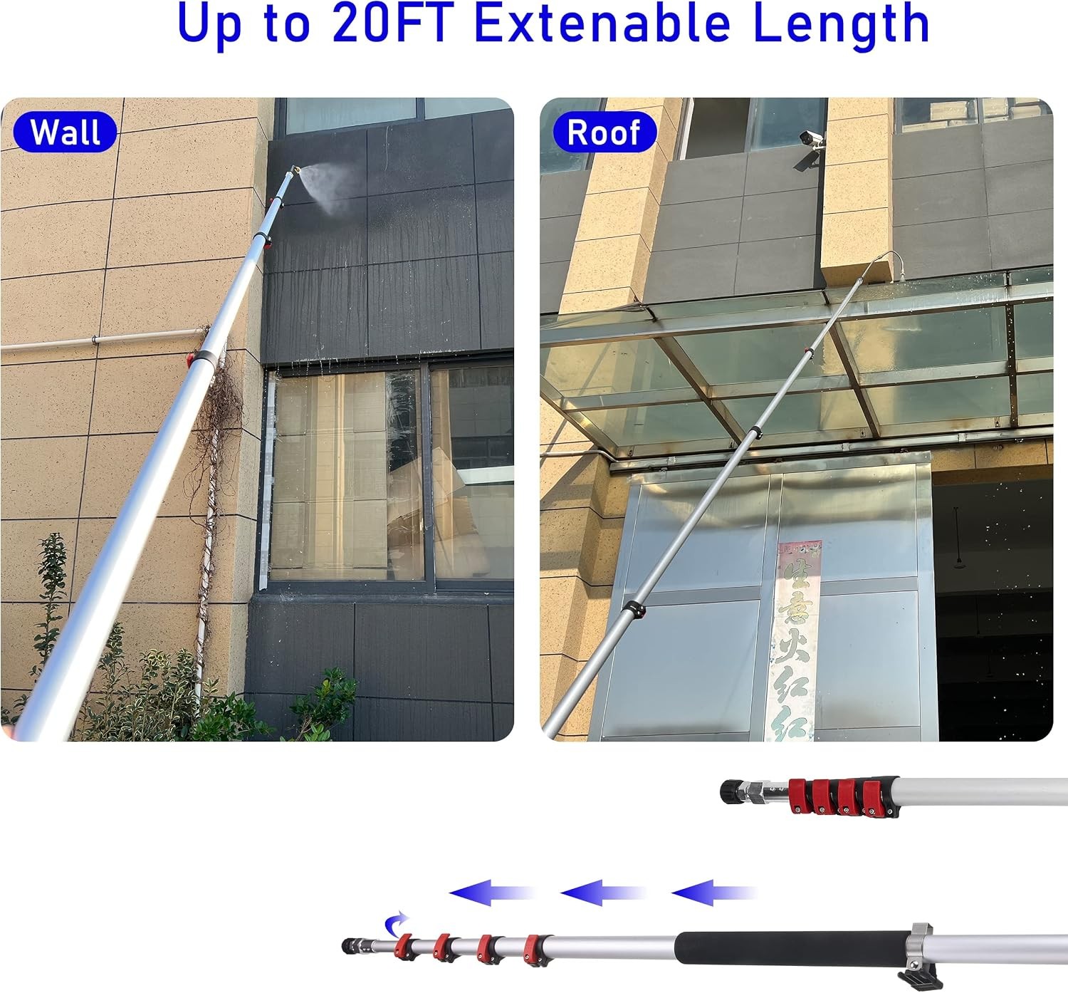 20ft Telescoping Pressure Washer Wand Aluminum High Power Spray Pole