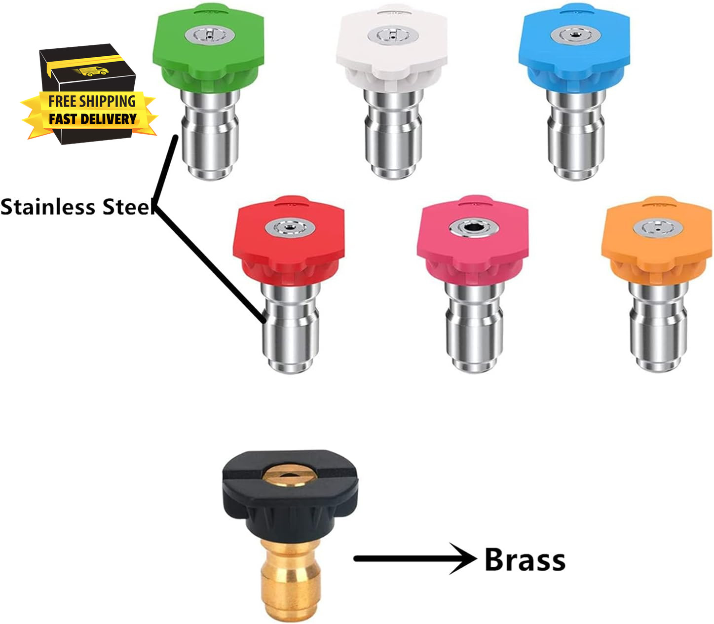 7 Pack Pressure Washer Spray Nozzle Tips Multiple Degrees, 14Inch Quick Connect,