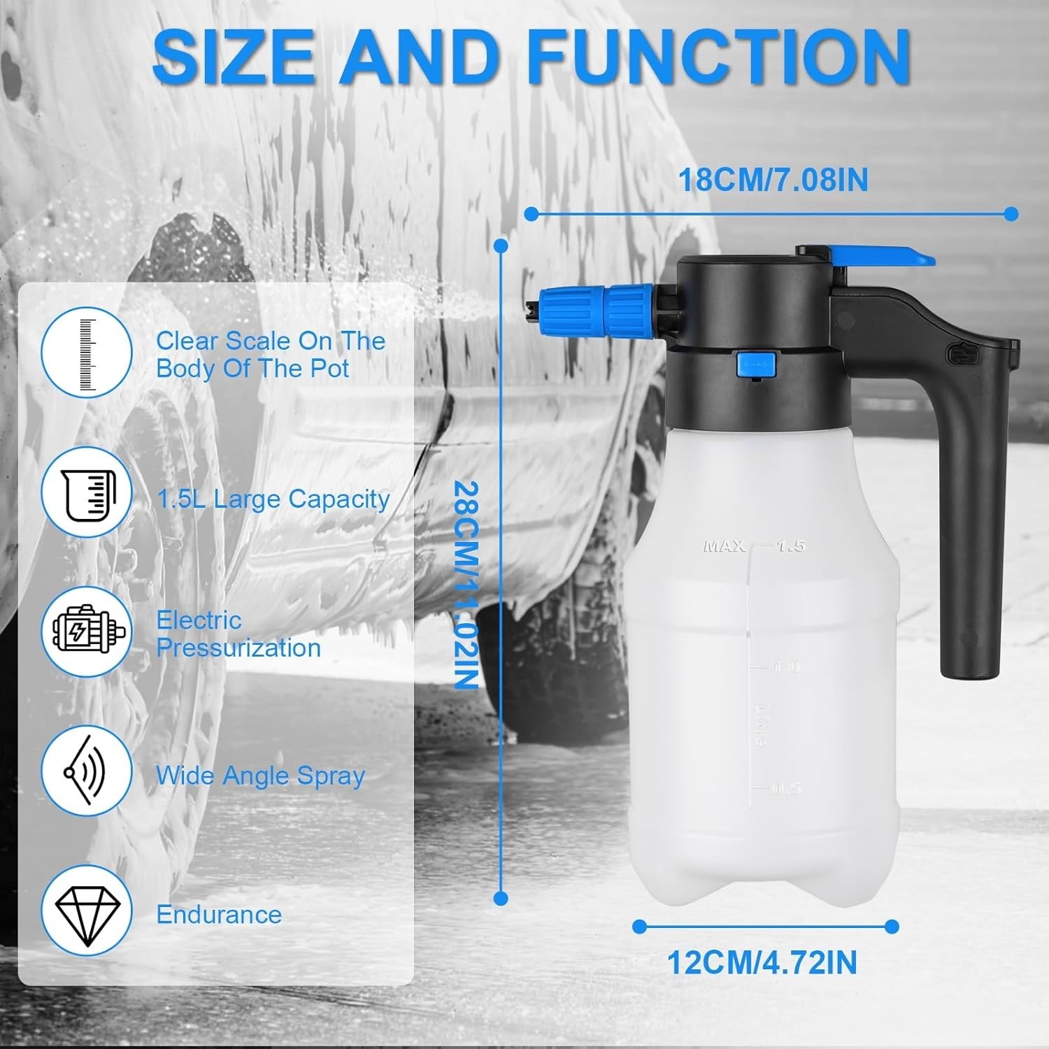 1.5L Electric Car Foam Sprayer, Foam Sprayer for Car Wash with USB Rechargeable