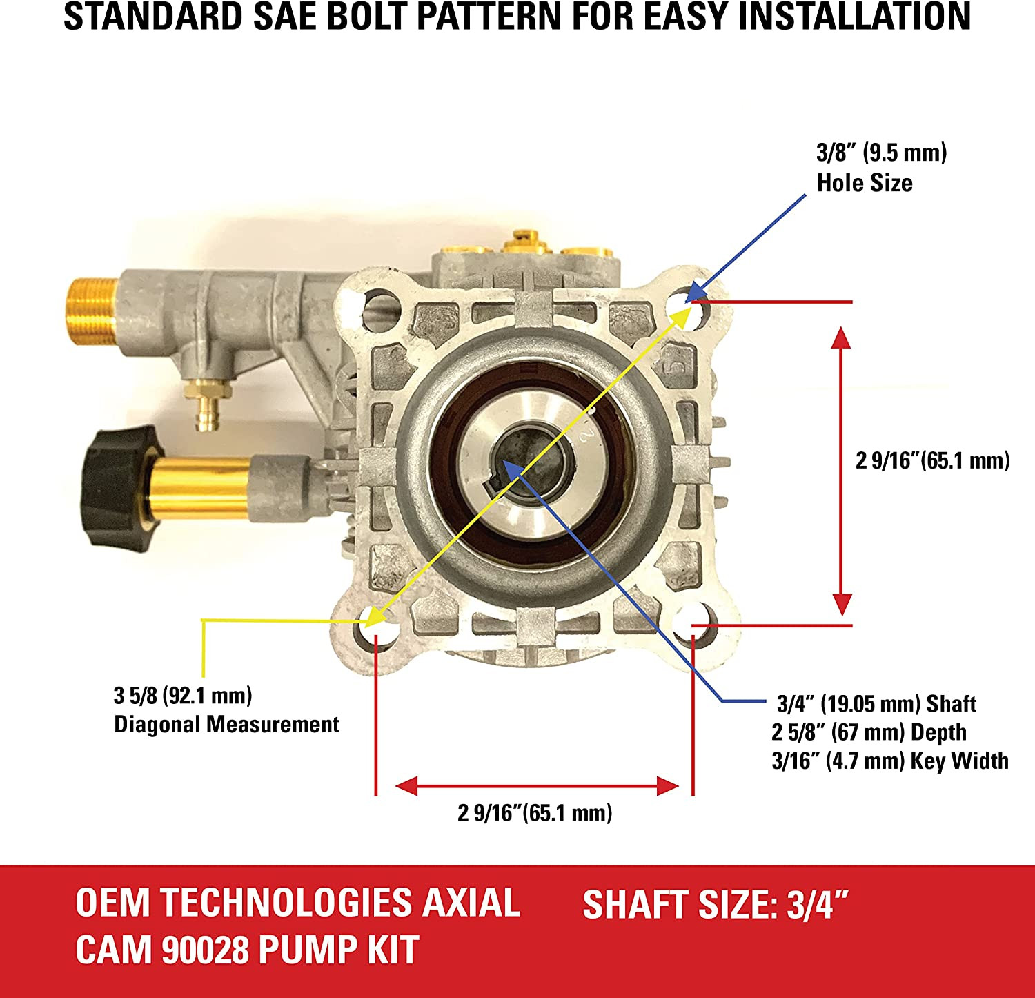 OEM Technologies 3300 PSI 2.4 GPM Replacement Pressure Washer Pump Kit, Horizont