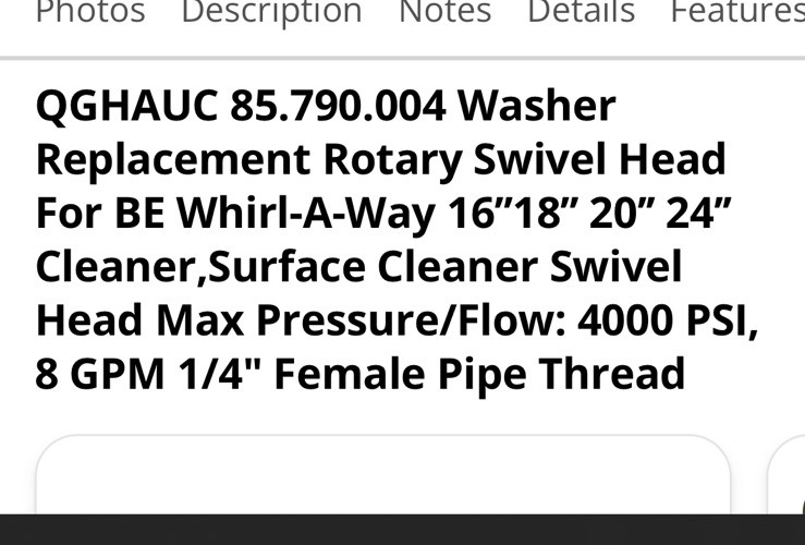 Washer Replacement Rotary Swivel Head Fit for BE Whirl-A-Way 16 in, 20 in,