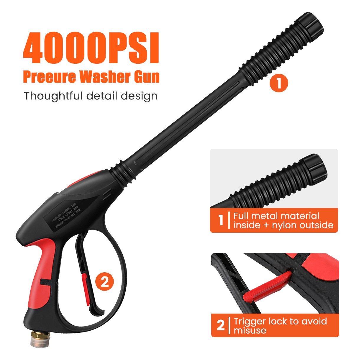 4000PSI High Pressure Car Power Washer Gun Spray Wand Lance Nozzle and 50ft Hose