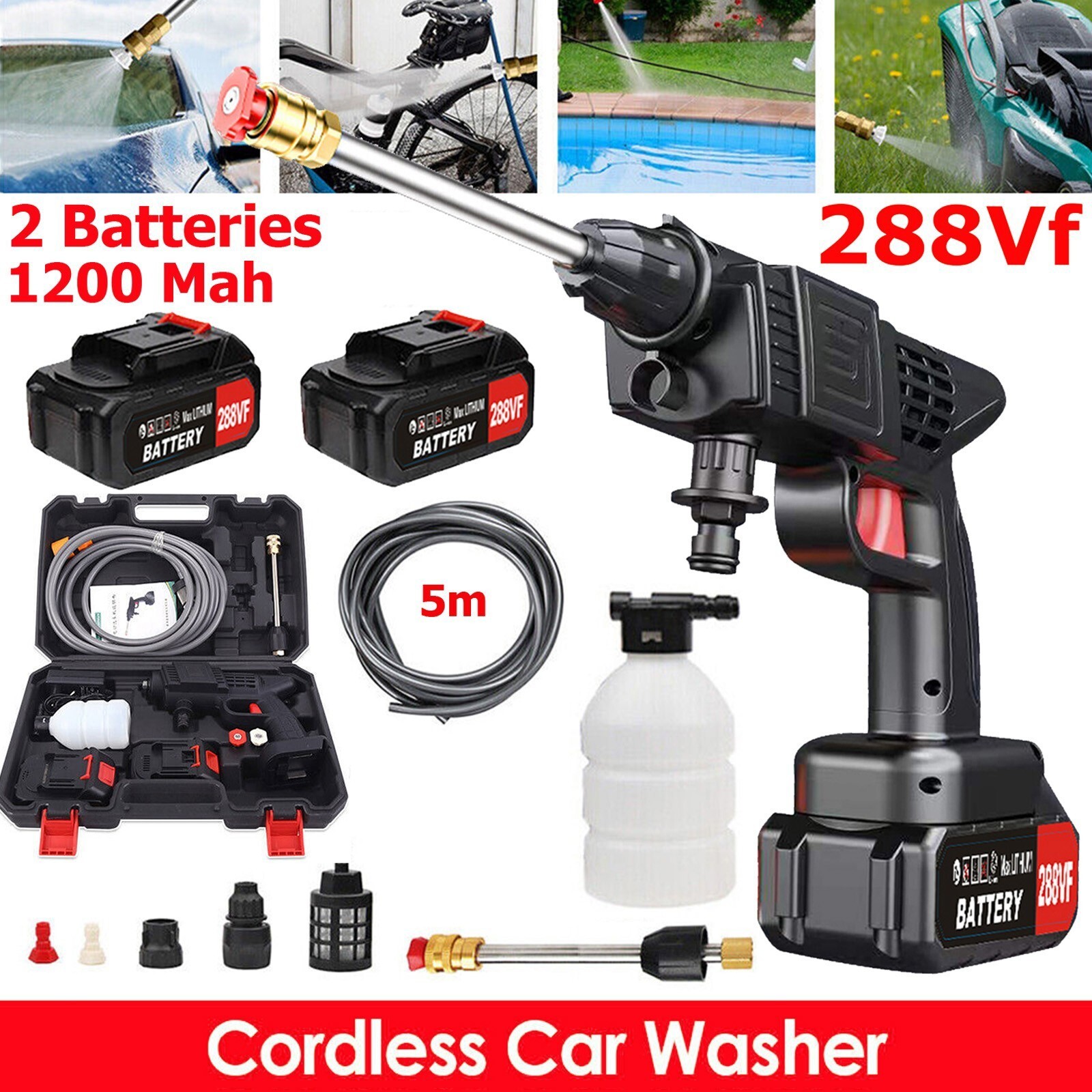 Portable Cordless Electric High Pressure Water Spray Gun Car Washer Cleaner Tool