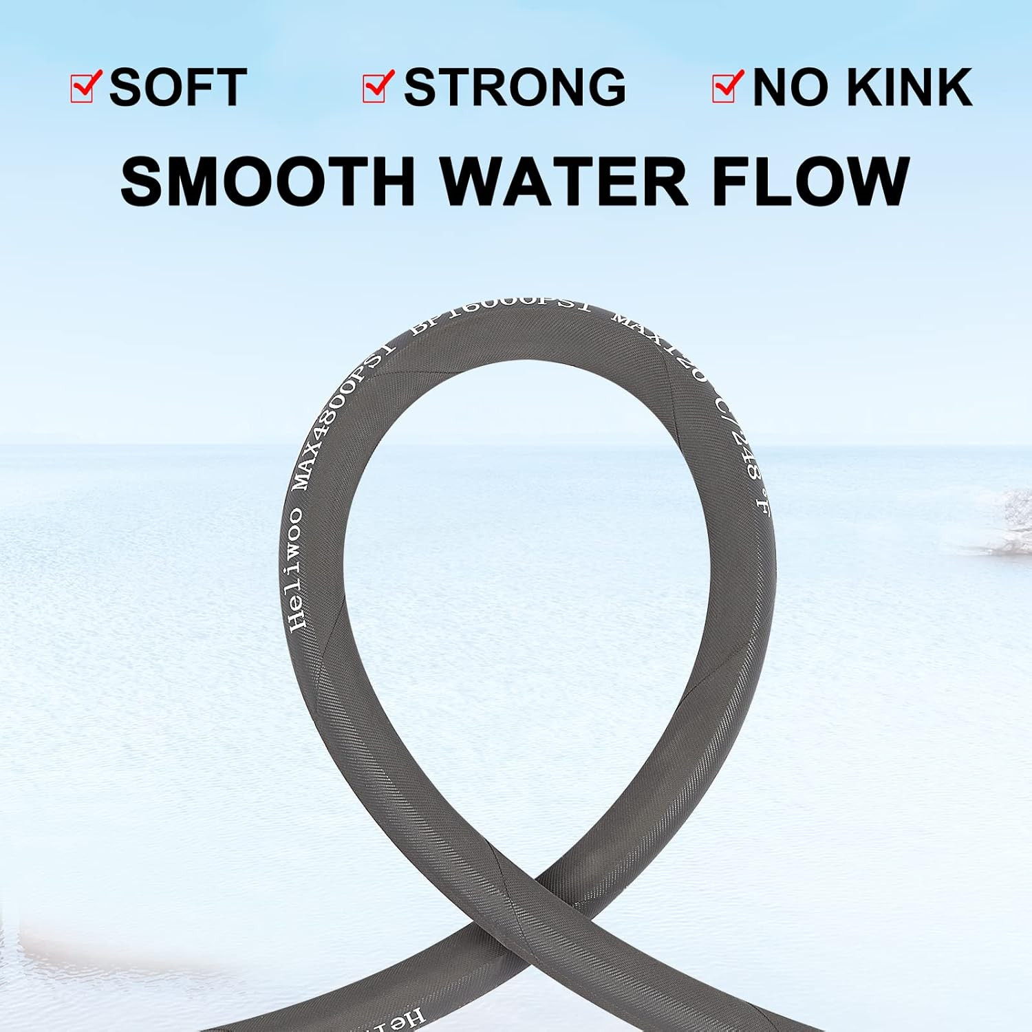 Pressure Washer Whip Hose 5FT, 3/8” Reel Connector for Power Washer, 248°F Hot