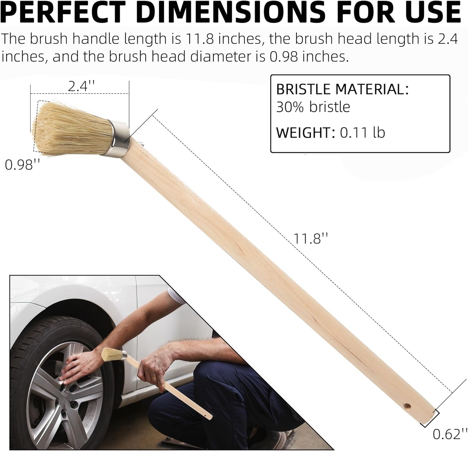 (2-Pack) Tire Lube Brush for Cleaning 11.8 Wooden Handle – Small