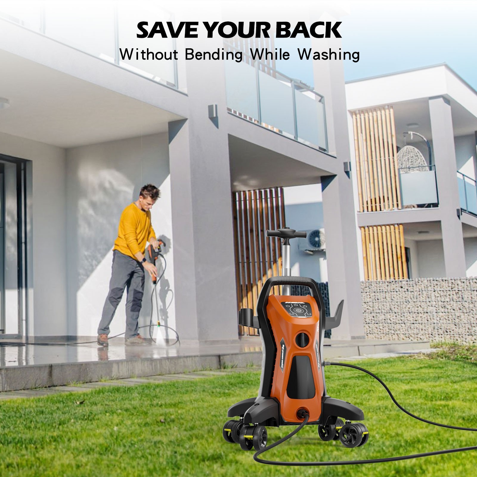 Pressure Washer 4500PSI 3.9GPM, 15-Level Touch, 4 Wheels, 4 Nozzles, for Car