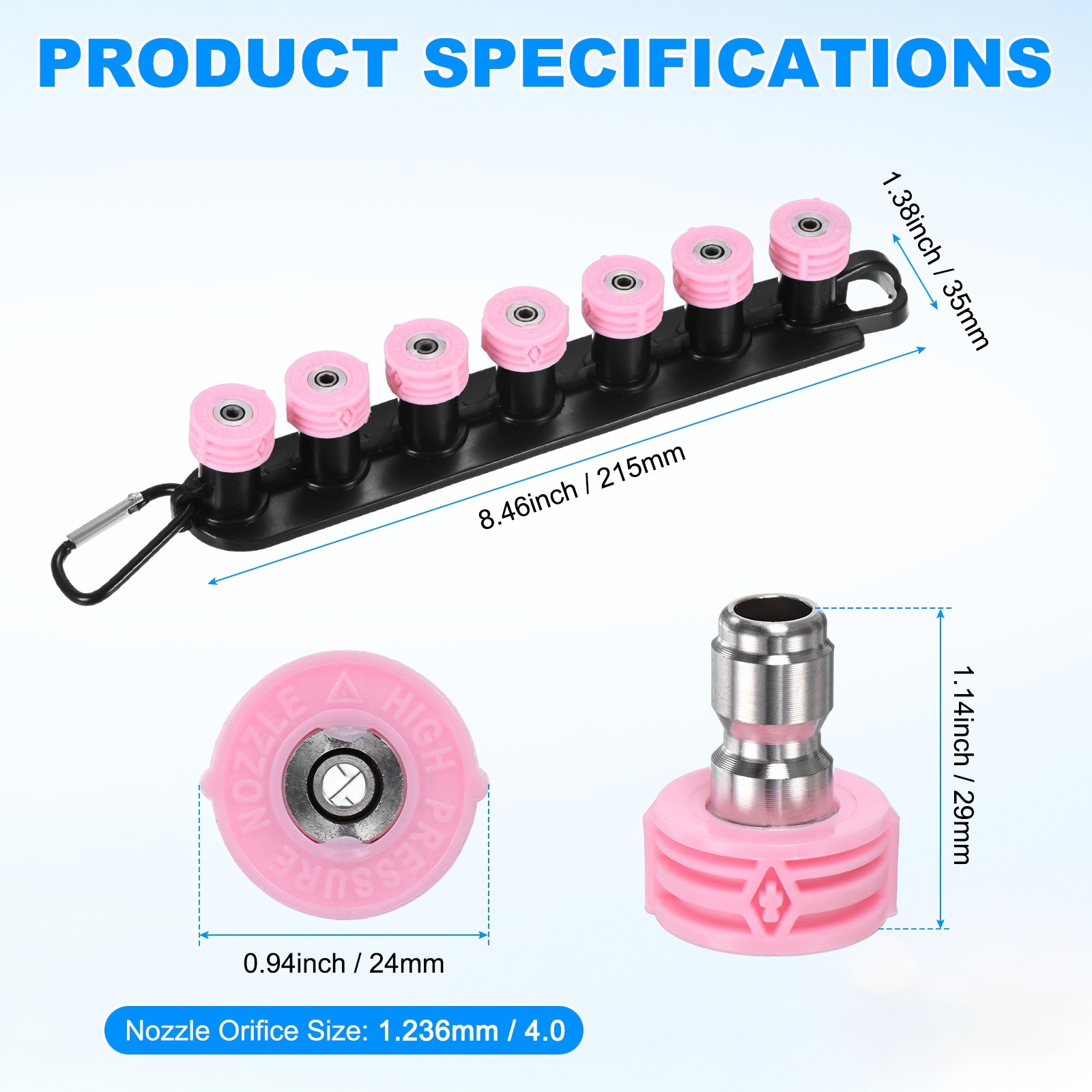 7-Pack 1/4″ Quick Connect, Orifice 4.0 Pressure Washer Tips with Holder [Pink]